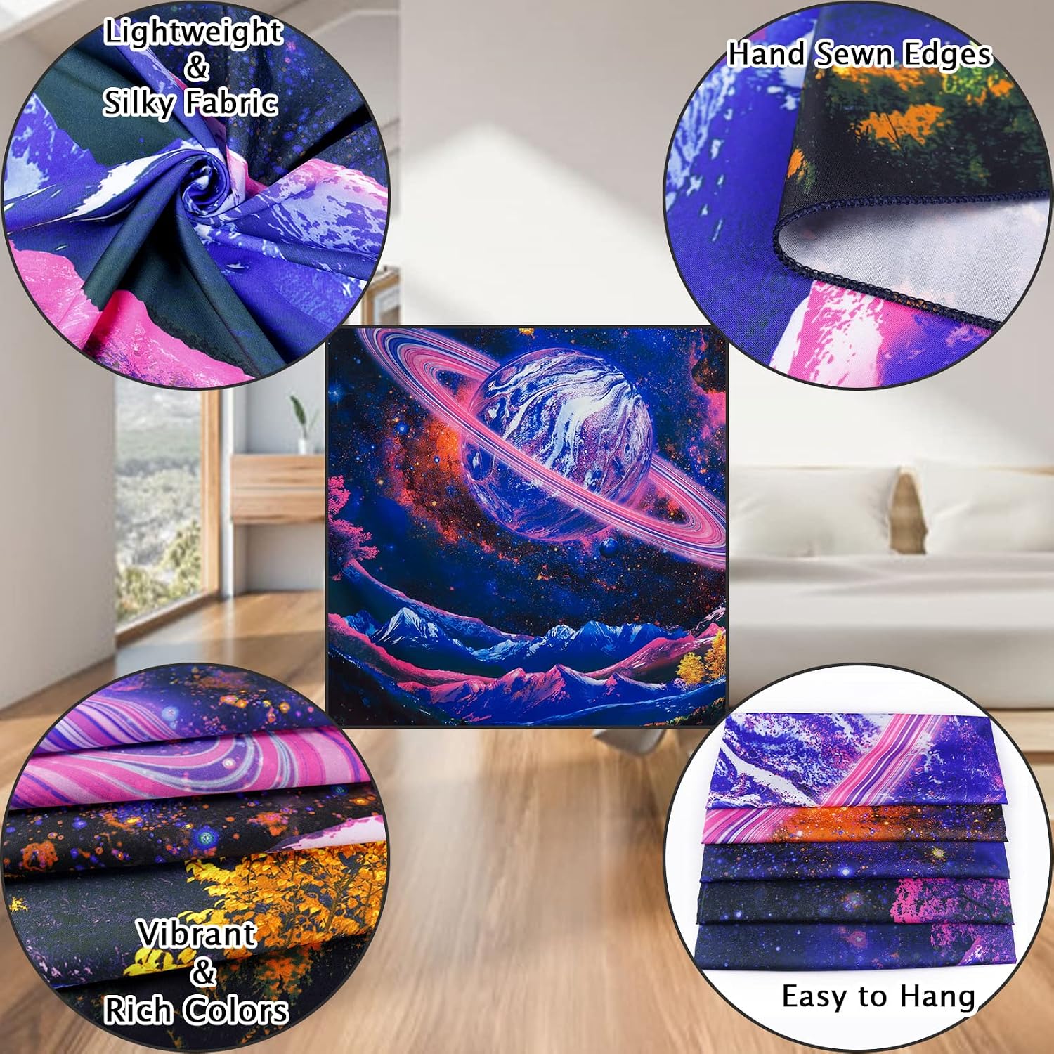 Leofanger Blacklight Tapestry UV Reactive Planet Tapestry Galaxy Space Tapestry Trippy Mountain Tapestry Starry Sky Tapestry Wall Hanging for Home Decor(51.2"x59.1")