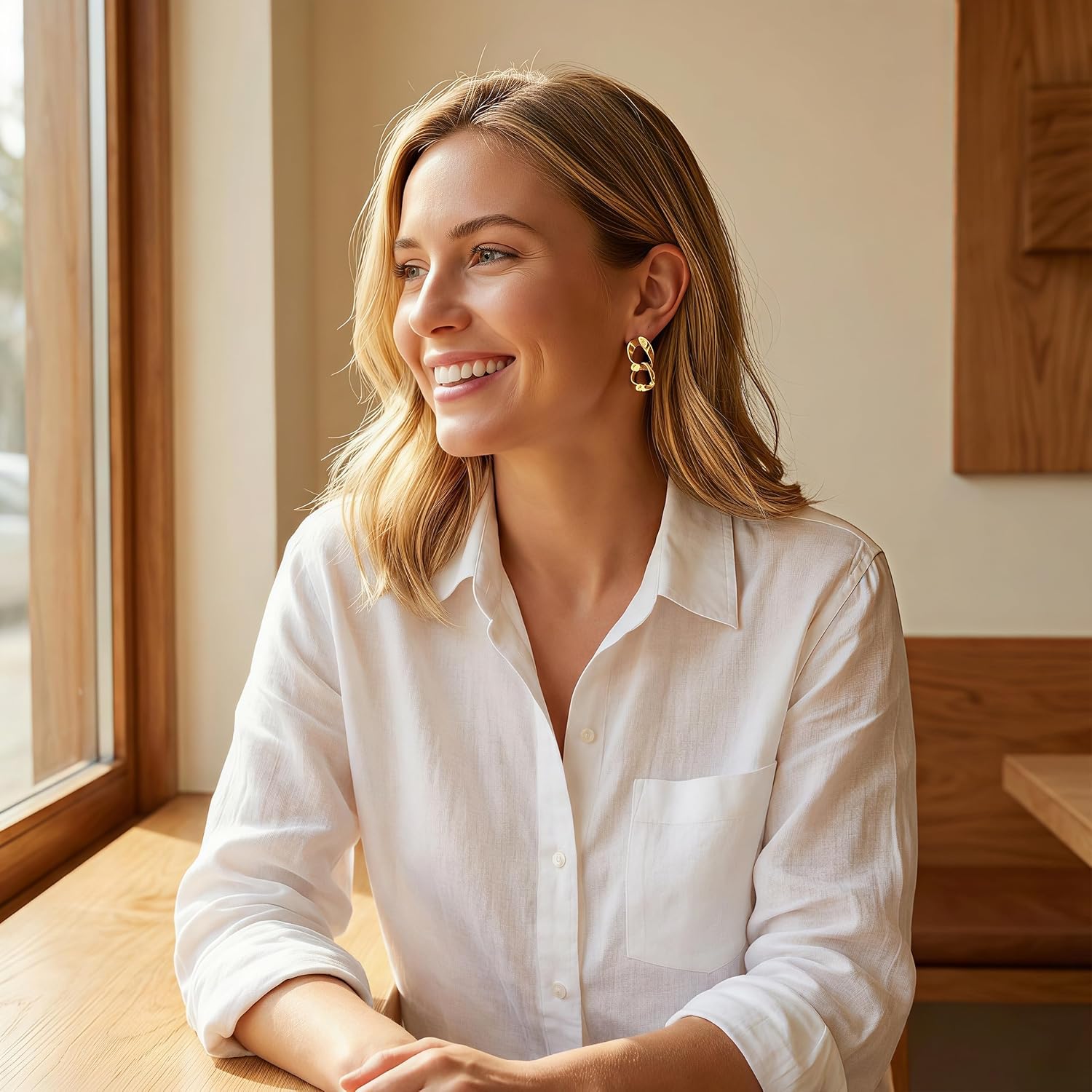 Double Hoop Earring Geometric Link Drop Dangle Earrings 18K Gold Plated Paperclip Earrings For Women With Sleek Shine - Image 6