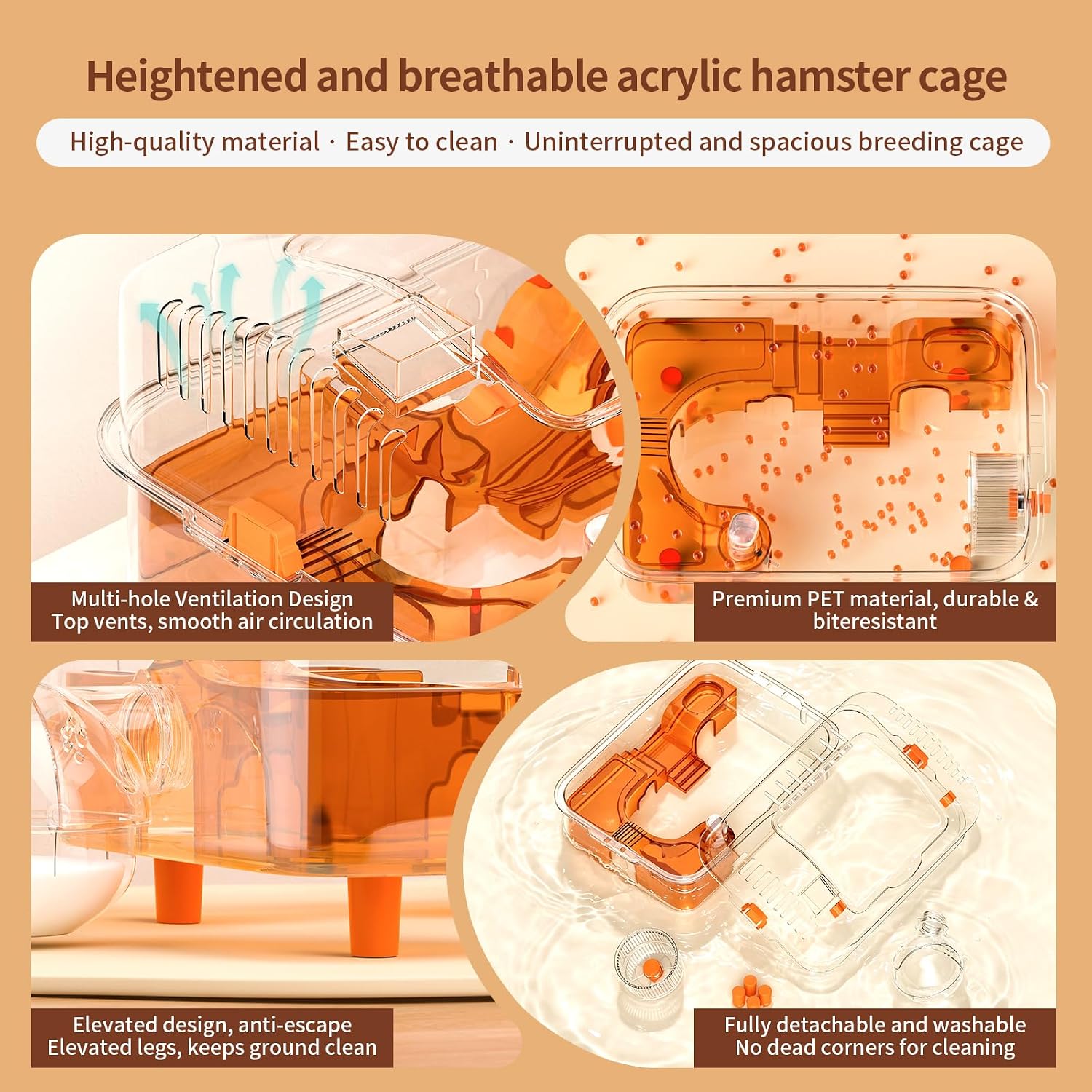 Hamster Cage with External Bath, Clear PET Habitat for Dwarf Hamsters | 14.17 x 10.24 x 10.24 in hamster cage PET habitat, high transparency, chew resistant, ideal mouse cage and small animal cage