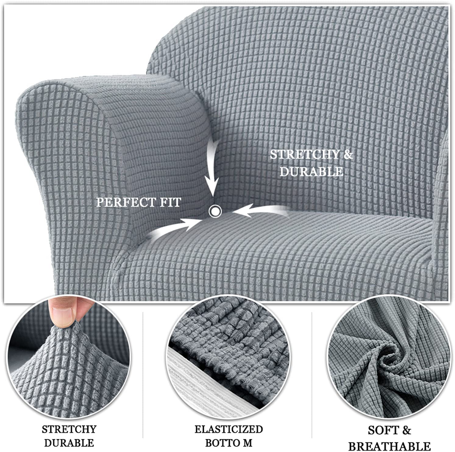 Dehnbarer Sofabezug, weicher Sofa-Schonbezug, Sesselschutz, Möbelschutz für Kinder und Kleinkinder, babysicher (hellgrau)