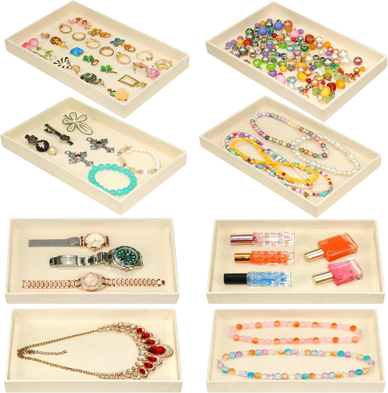 8 Pack Velvet Jewelry Tray X-large Jewelry Drawers Organizer Trays Stackable Earring Organizer Necklace Storage Ring Bracelet Display Case 9.4'' x 6'' x 1''