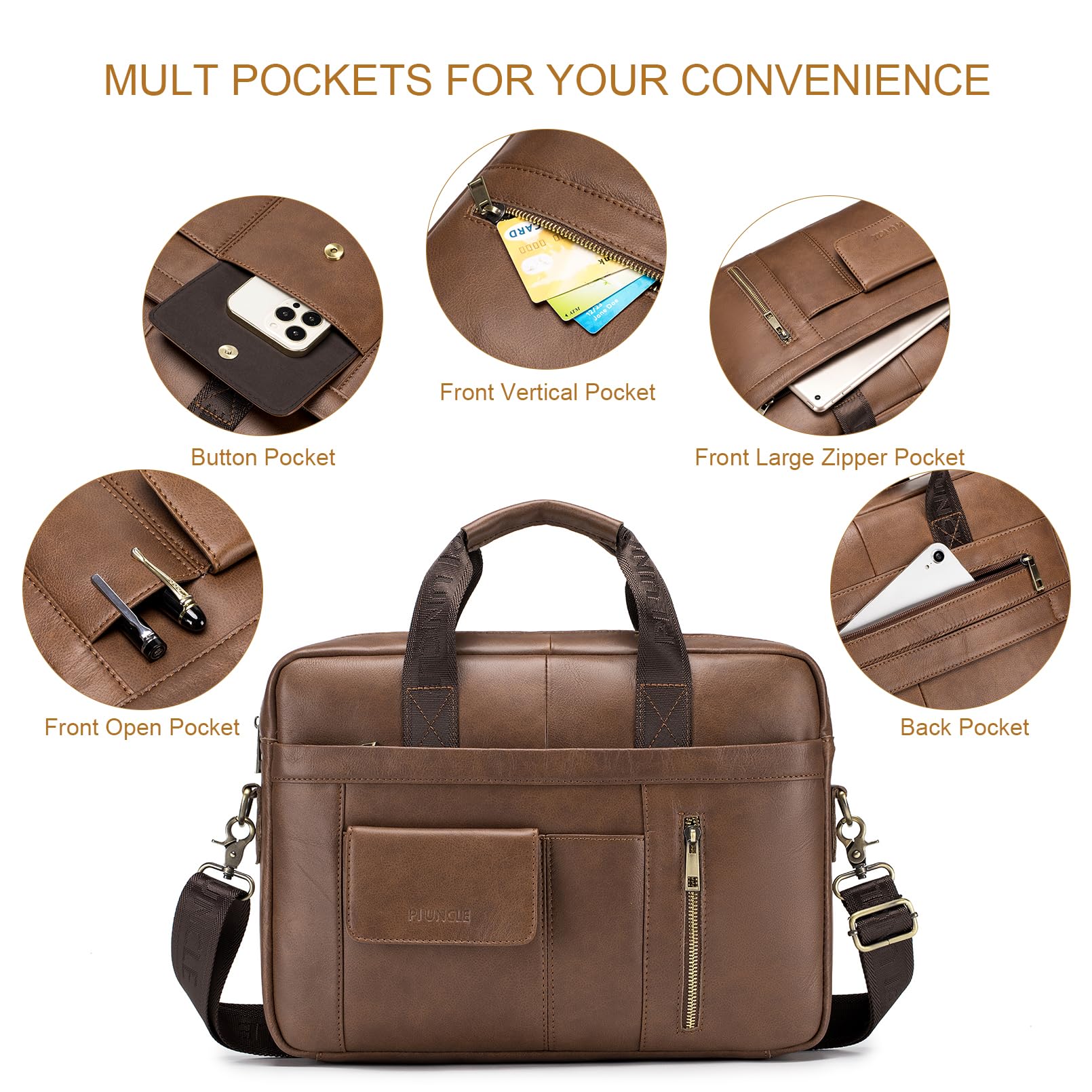 SPAHER Portadocumentos Hombre Cuero Portafolios Hombre Maletin Portatil 15,6 Pulgadas Maletín Ordenador Maletín de Trabajo Cuero Bolso Trabajo Bolso Negocios