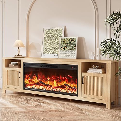 Miniatura 9 de Soporte de TV de granja con chimenea eléctrica de 38 pulgadas para televisión de hasta 70 pulgadas, centro de entretenimiento, consola multimedia,