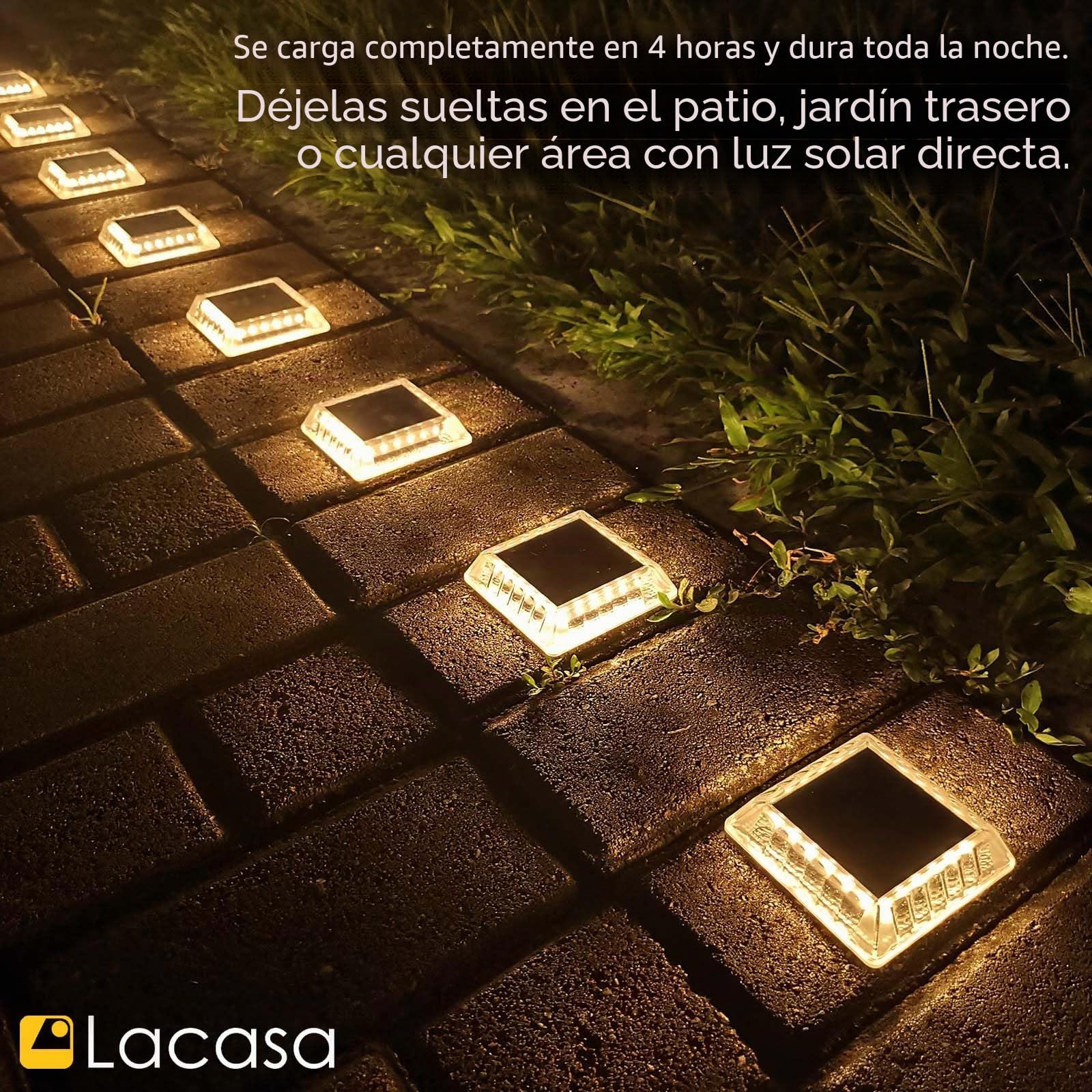 Lacasa Luces Solares Jardin, 8 Pack 30LM LED Lámpara Solar Exterior IP68 Impermeable Luz Solar del Piso Auto ON/OFF Lámparas Solares para Step Camino Deck Dock Valla, Blanco Cálido 2700K Redondo