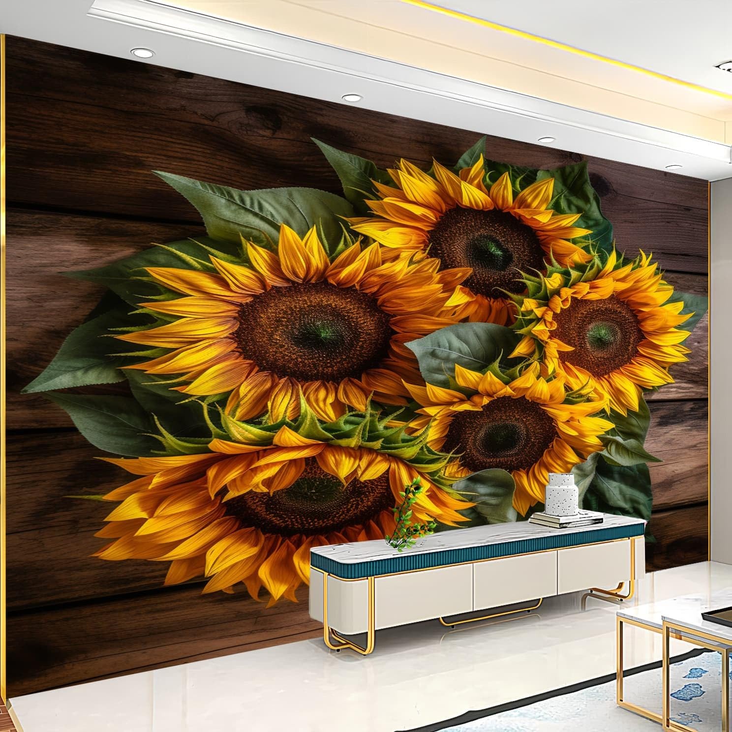 Fototapeta 3D Retro Efekt Słonecznika Drewna Ziarna Nowoczesny Design Tapeta Ścienna Salon Sypialnia Salon Fototapeta Włóknina 350 x 256 cm