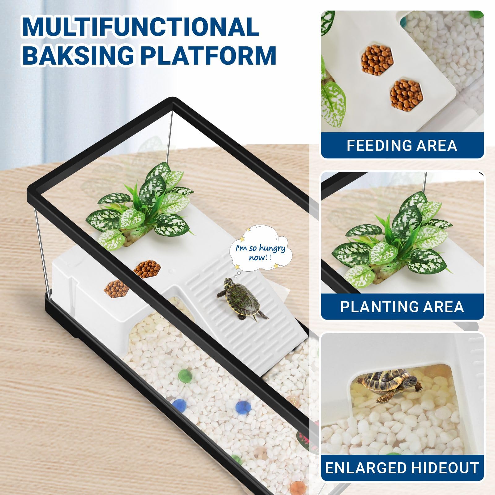 GOZILLA Kit de Tanque de Tortuga, lámpara y Filtro, Kit de Inicio de Tanque de Tortuga de PC con Filtro y lámpara Ajustable, Plataforma de hábitat de Reptiles con Tapa para Reptiles pequeños (19.68 x