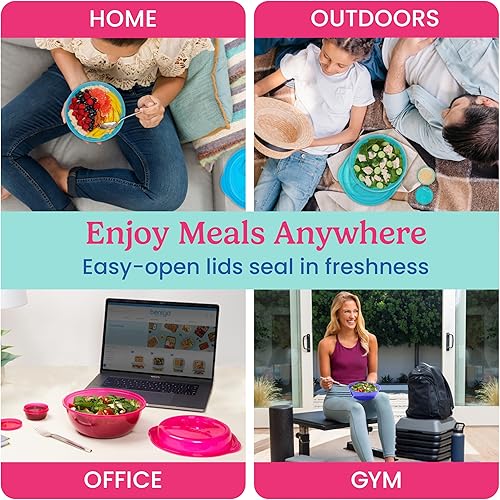 Miniatura 7 de EasyLunchboxes - Recipientes para ensalada - Cuenco reutilizable con vaso integrado a prueba de fugas para ensalada pasta cereales arroz y más -