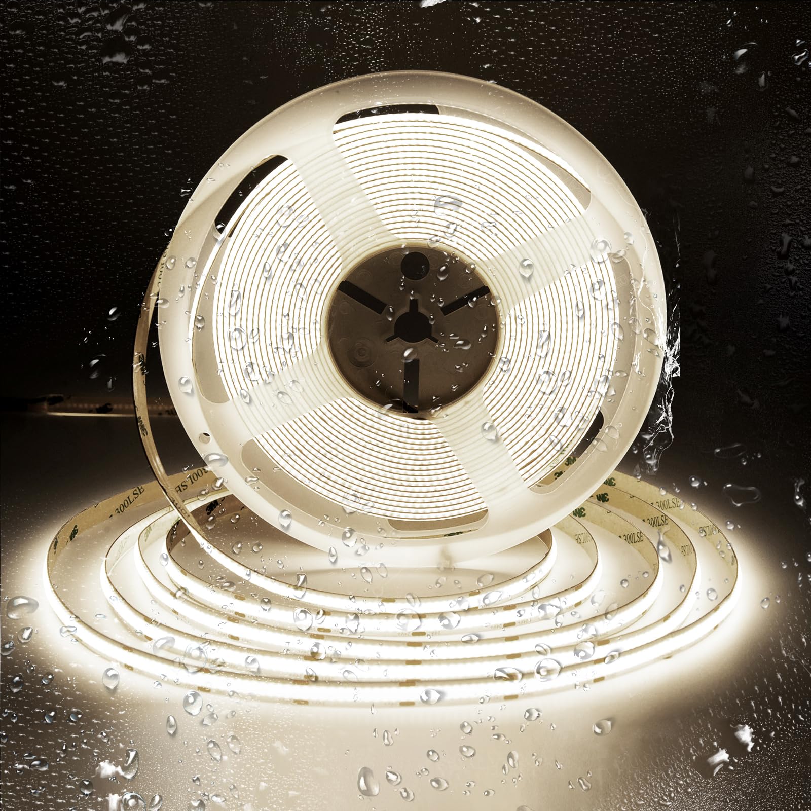 SIRYYUI COB Waterproof LED Strip Light IP65 10M,4000K Natural White,384LEDs/M High Density 24V Dotless Tape Light,CRI90+,Self-Adhesive Strip Lights Perfectly Bathroom,Kitchens Decor (No Power Supply)