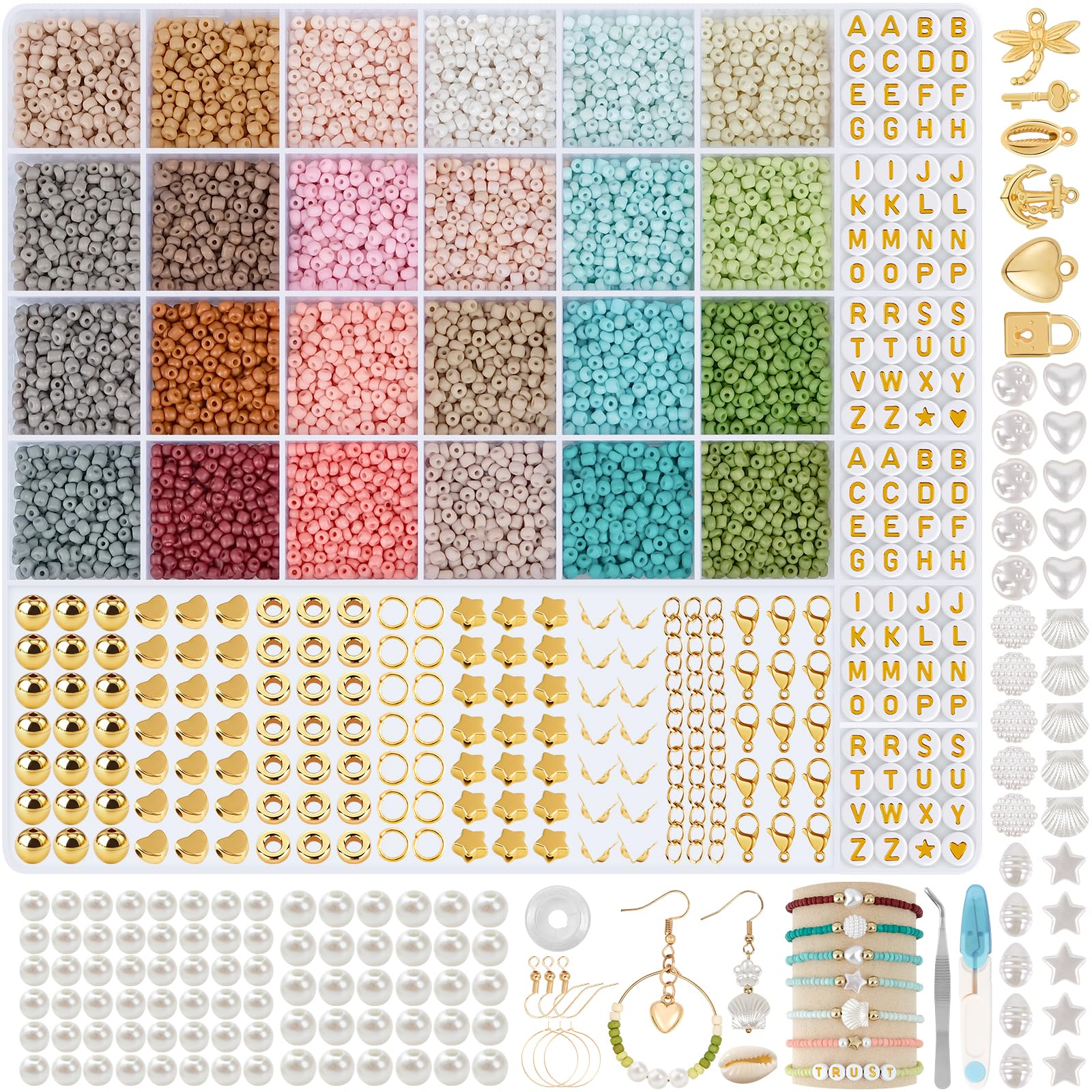RUBY 12000+ Abalorios para Pulseras, 3mm Kit Pulseras con 300 Letras Doradas, Cuentas para Hacer Pulseras, Kit Pulseras Bolitas Abalorios Set Regalos para Niños, Adultos para Navidad, Cumpleaños etc.