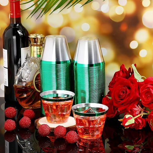 Miniatura 5 de Norme 50 vasos de plástico con borde de 9 onzas, vasos de plástico resistentes, copas de cóctel, vasos para Navidad, Año Nuevo, cumpleaños, San