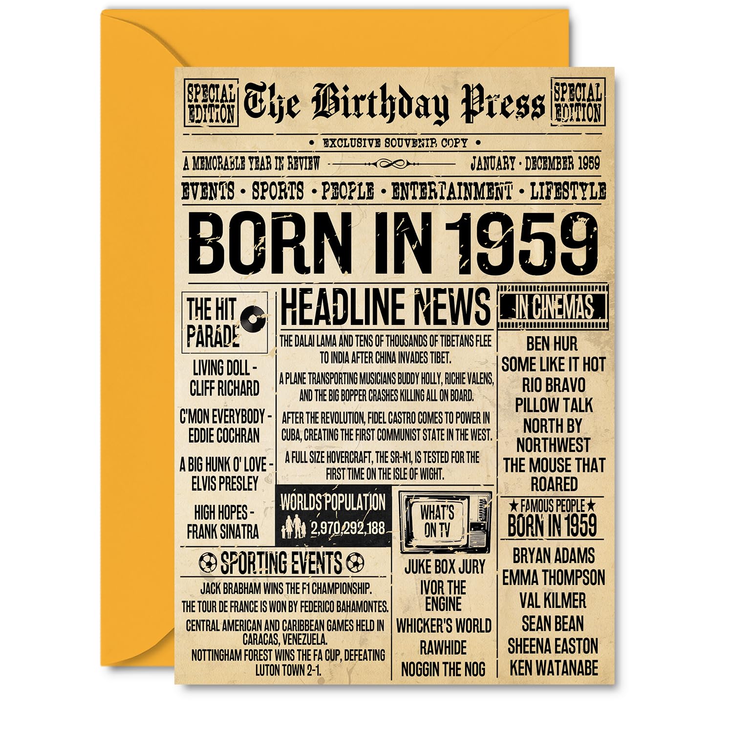 67th Birthday Card for Women Men - Bday Press Newspaper 1959 - Happy 67 Birthday Cards for Dad Brother Neighbour Husband Auntie Friend, A5 Bday Greeting Cards