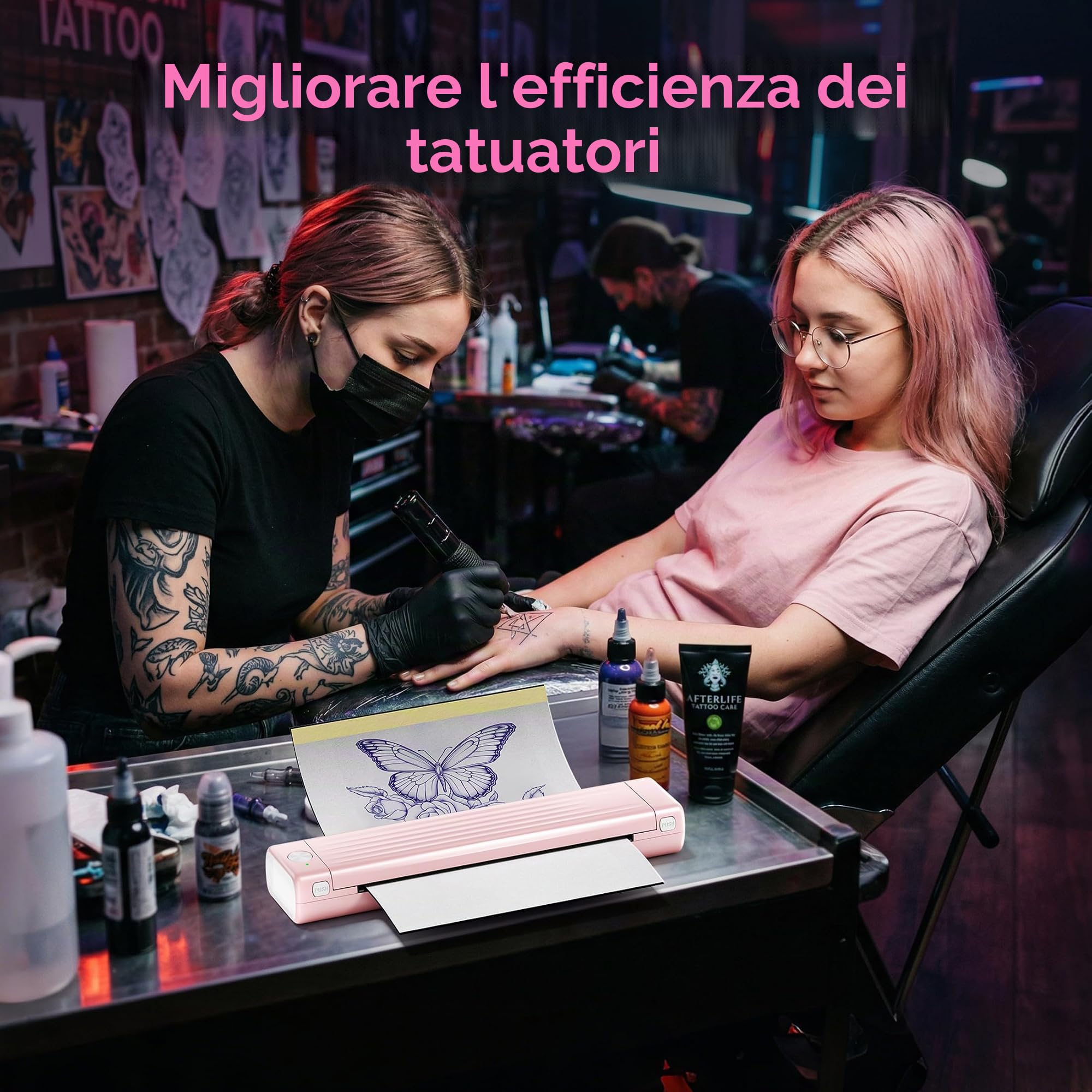 Itari Stampante Tattoo, Stampante Stencil Tattoo Compatibile con Phone e Tablet, A886 Plotter Macchine da Stampa per Artisti e Principianti con 10 Fogli di Carta Accessori per Tatuaggi, Rosso, 10Fogli