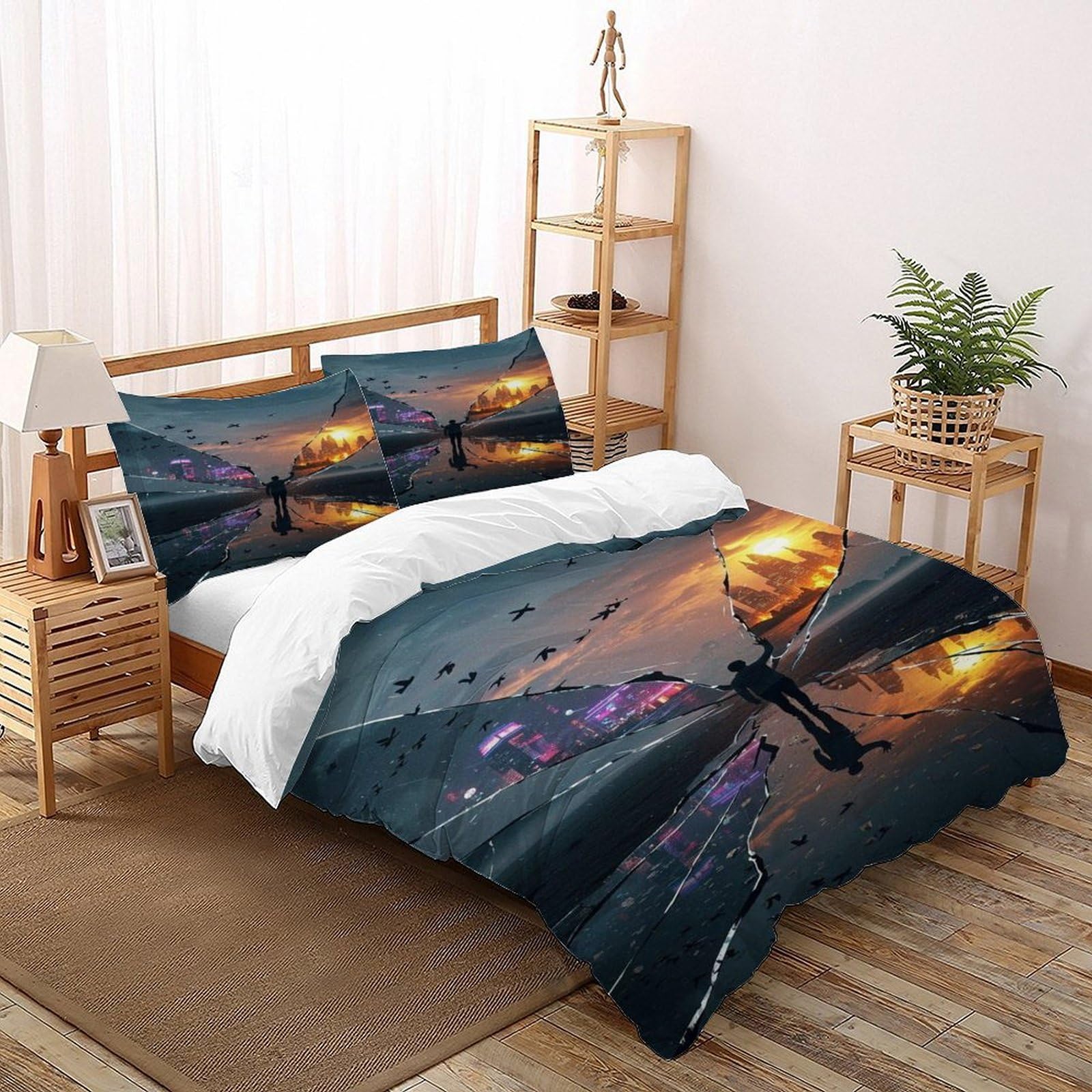 Cracked Glass Bedding Set Theme Bedspread Gothic Theme Duvet Cover Set Chic Breathable Comforter Cover Universal for All Seasons with Pillow Double（200x200cm）