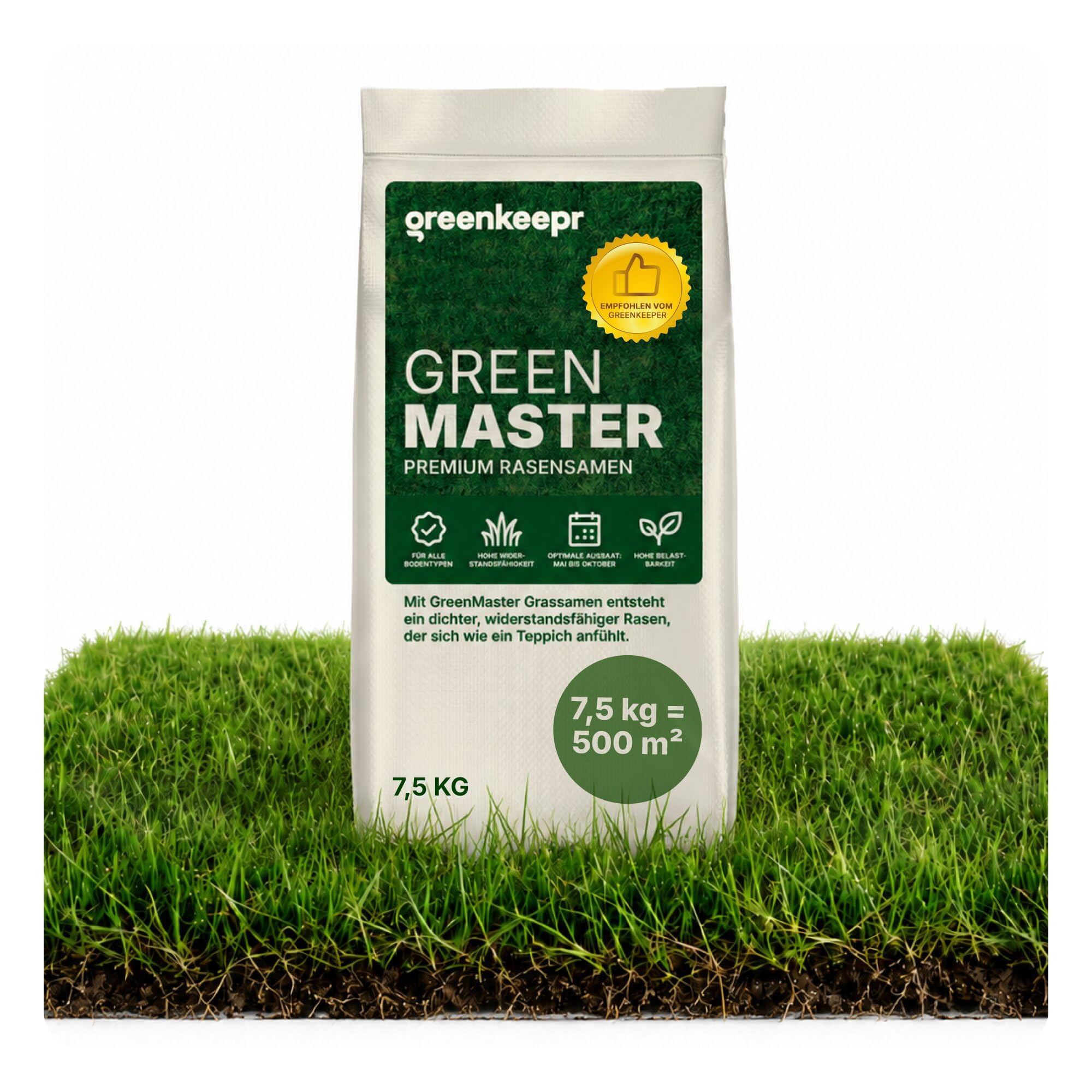 GreenMaster Premium Rasensamen 7,5 kg | Für Nachsaat & Neuanlage | Dichter, strapazierfähiger Rasen | Schnelles & kräftiges Wachstum | Profi-Qualität für größere Flächen
