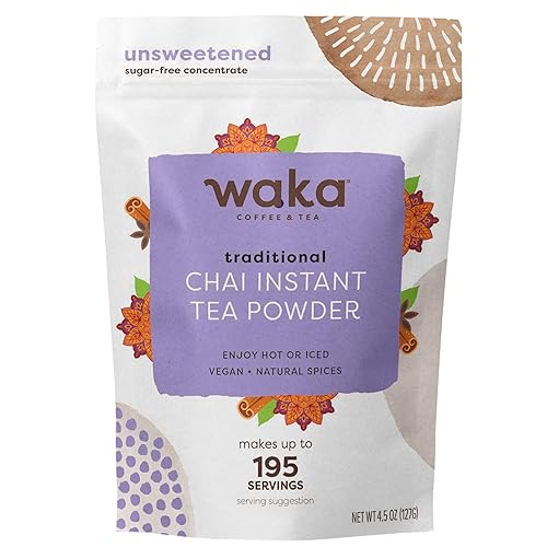 Waka Tea, té Chai instantáneo tradicional premium, sin azúcar ni leche añadida y vegano, especias 100% naturales y té instantáneo indio premium, no