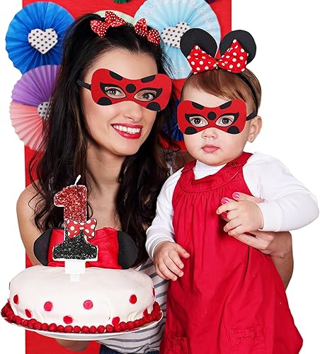 Miniatura 3 de Vela de cumpleaños número 3, velas de número de lentejuelas rojas y negras con lazo rojo 3rd Glitter Cake Candles