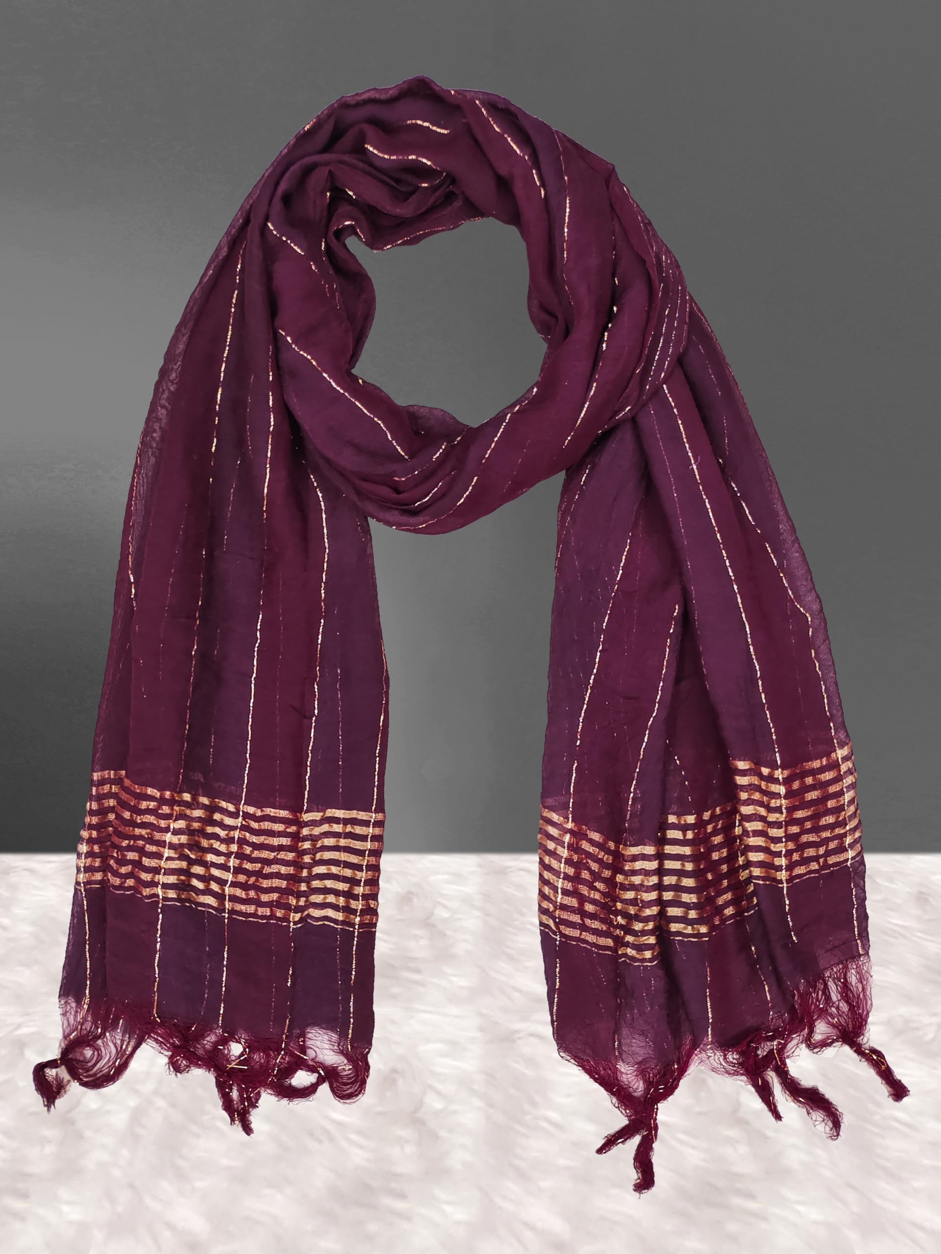 TRENDMALLS Damen Chinon Seide Golden Zari Weben Streifen Design Scraf Damen