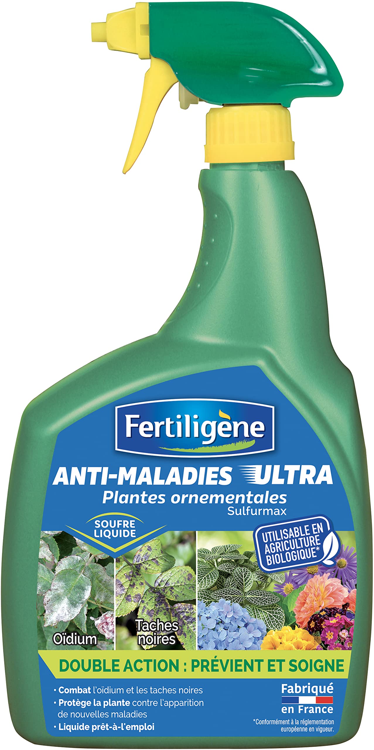 FERTILIGÈNE Anti-​Maladies Plantes Ornementales 800ml – Action Préventive & Curative – Combat l'Oïdium et les Taches Noires – Utilisable en Agriculture Biologique
