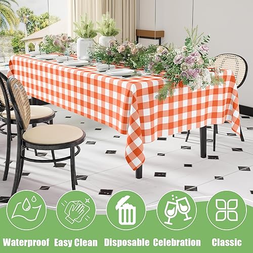 Vista 25 de Smiry Paquete de 10 Manteles Desechables de Cuadros Vichy Azules - 54" x 108" Mantel de Plástico de Servicio Pesado, Cubiertas de Mesa Impermeables