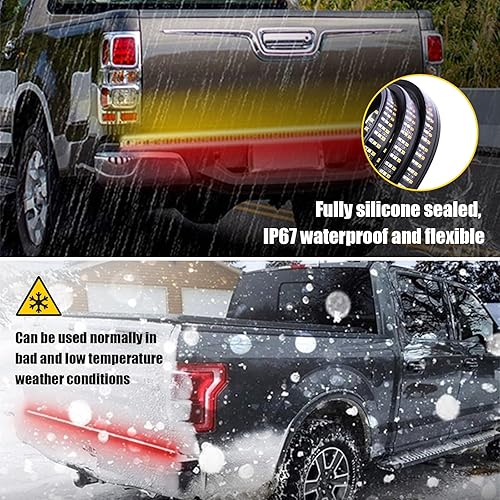 Miniatura 6 de Sylvil Barra de luz para puerta trasera de camión de 59 pulgadas, tira de luz LED de triple fila con freno rojo, luces direccionales ámbar inversas