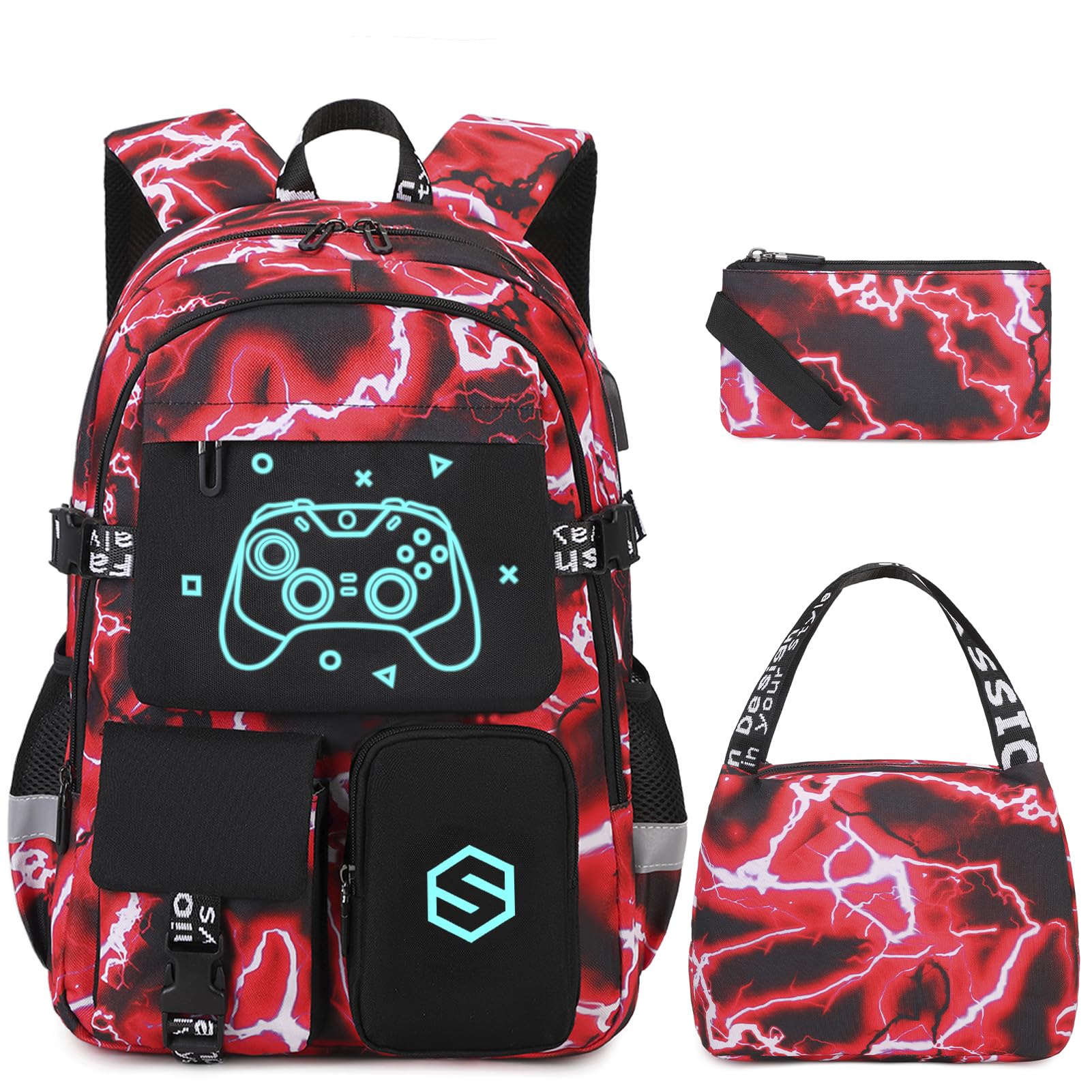 Scothen Boys Backpack, Cool Luminous School Backpacks for Boys with Lunch Bag Pencil Case, Kids Backpack Kindergarten Elementary Middle School Book