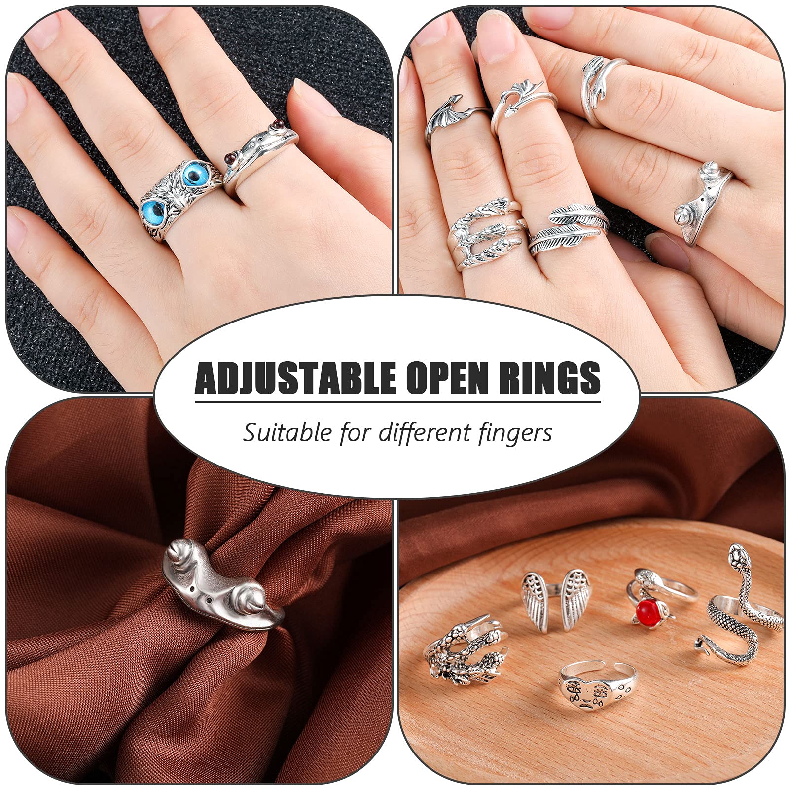 Juego de 24 anillos góticos ajustables, anillos abiertos, estilo vintage, rana, serpiente, anillos abiertos, estilo punk, gótico, apilable, joyería para parejas, hombres y mujeres (estilo 5