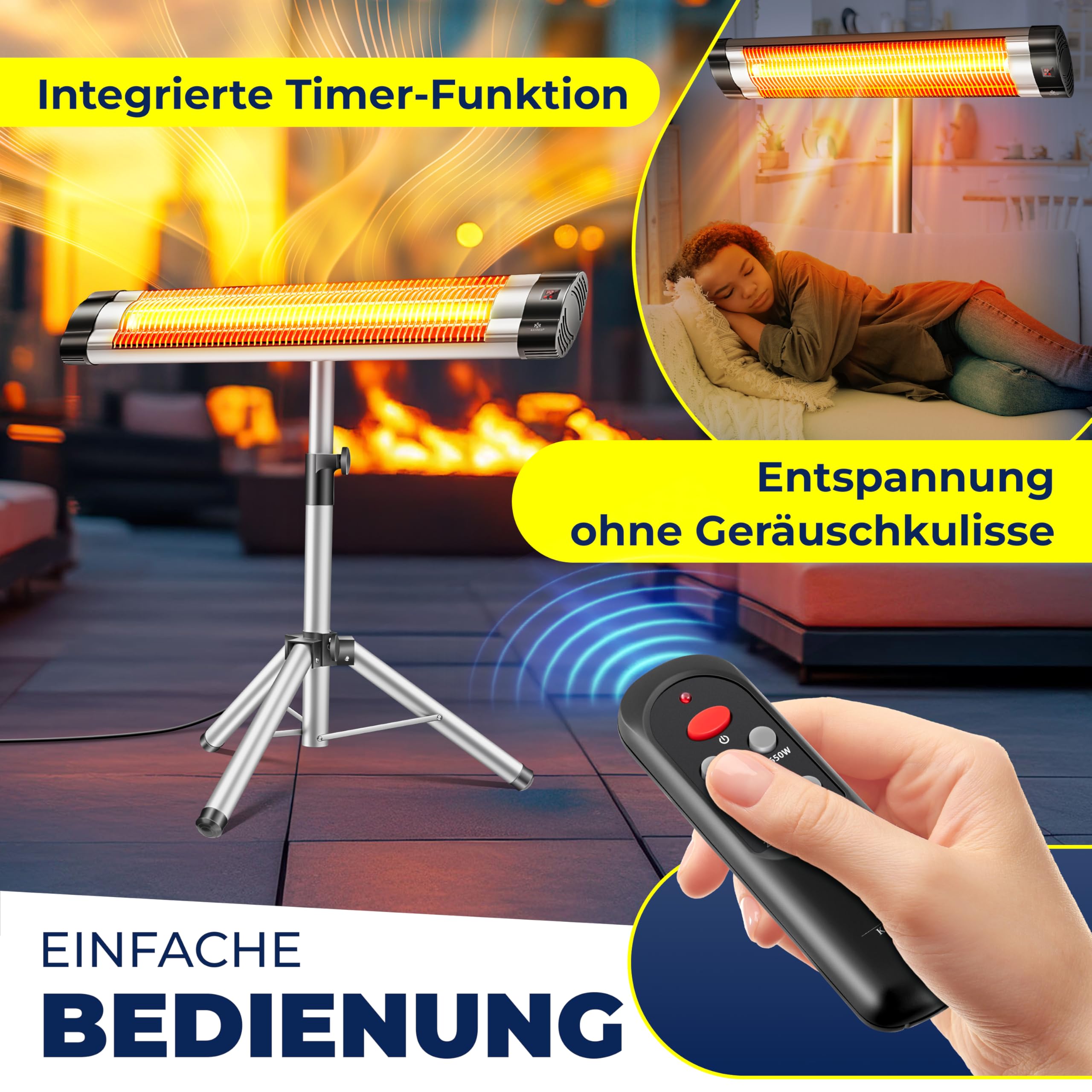 KESSER® Infrarotstrahler Heizstrahler Terrassenstrahler 2500W mit Fernbedienung inkl. Schutzhülle höhenverstellbarem Teleskopstativ Wickeltischstrahler Terrassenheizer Quarzstrahler Infrarot