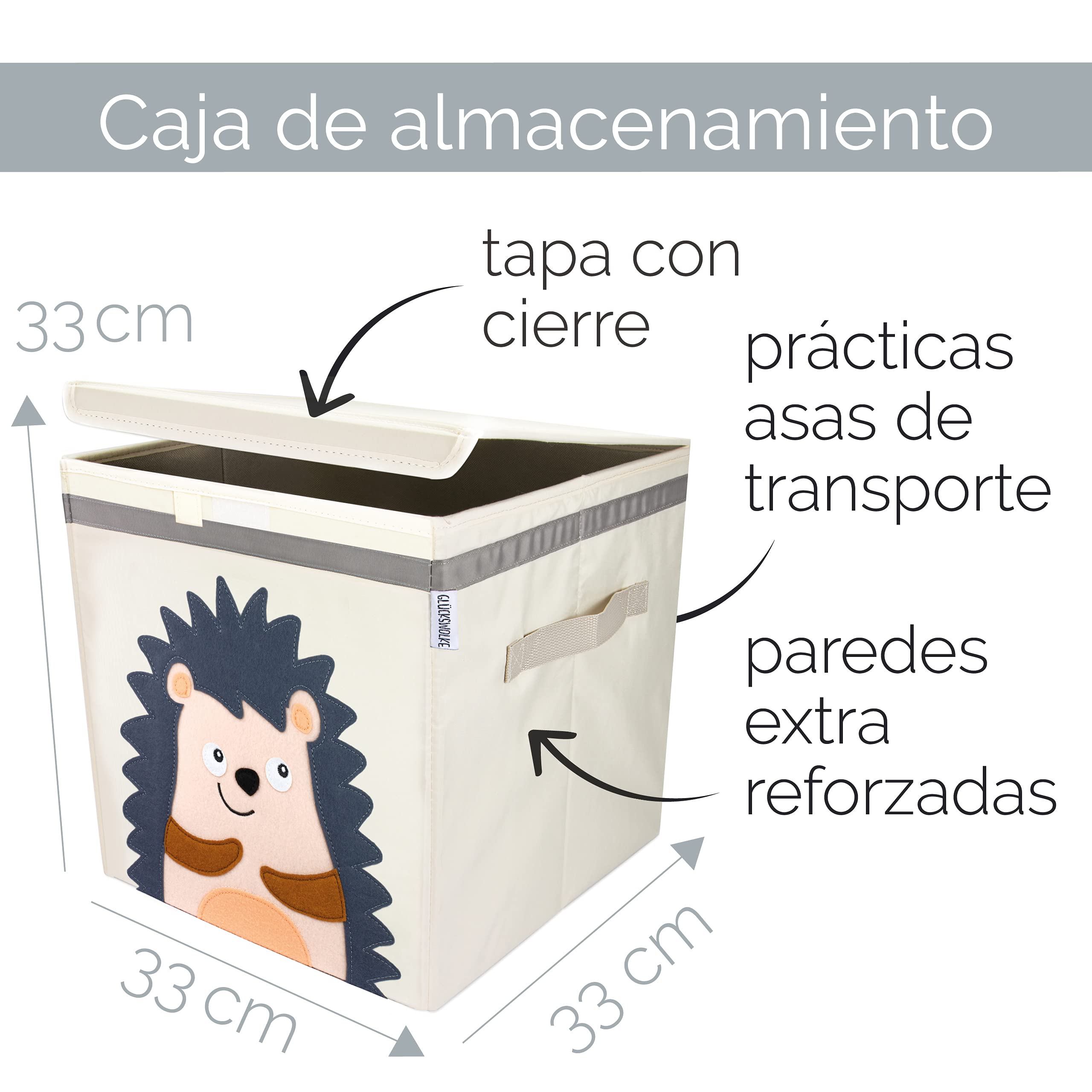 GLÜCKSWOLKE Caja Almacenaje Infantiles - 15 Motivos I Baules Juguetes I Cubos Organizador (33x33x33) Cuarto de Niños I Contenedor Habitacion Niñas I Cesto Dormitorio Bebe (Erizo)