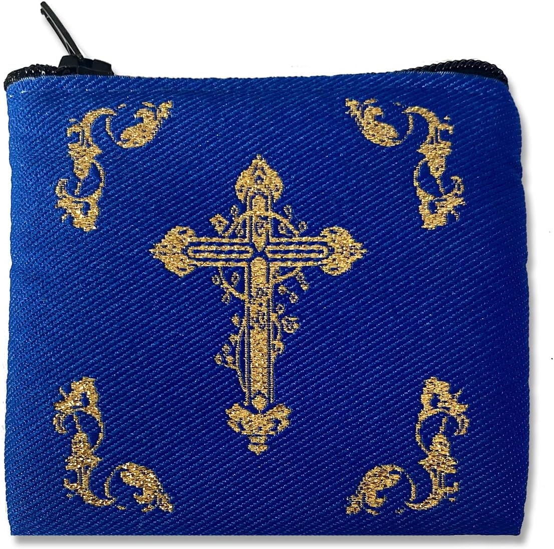 Religious Gifts Virgin Mary and Christ Blue Egg Icon Locket Cross Pendant Silver Gold Tone 1 1/2 Inch, Chain 18 inch, on Gift Pouch