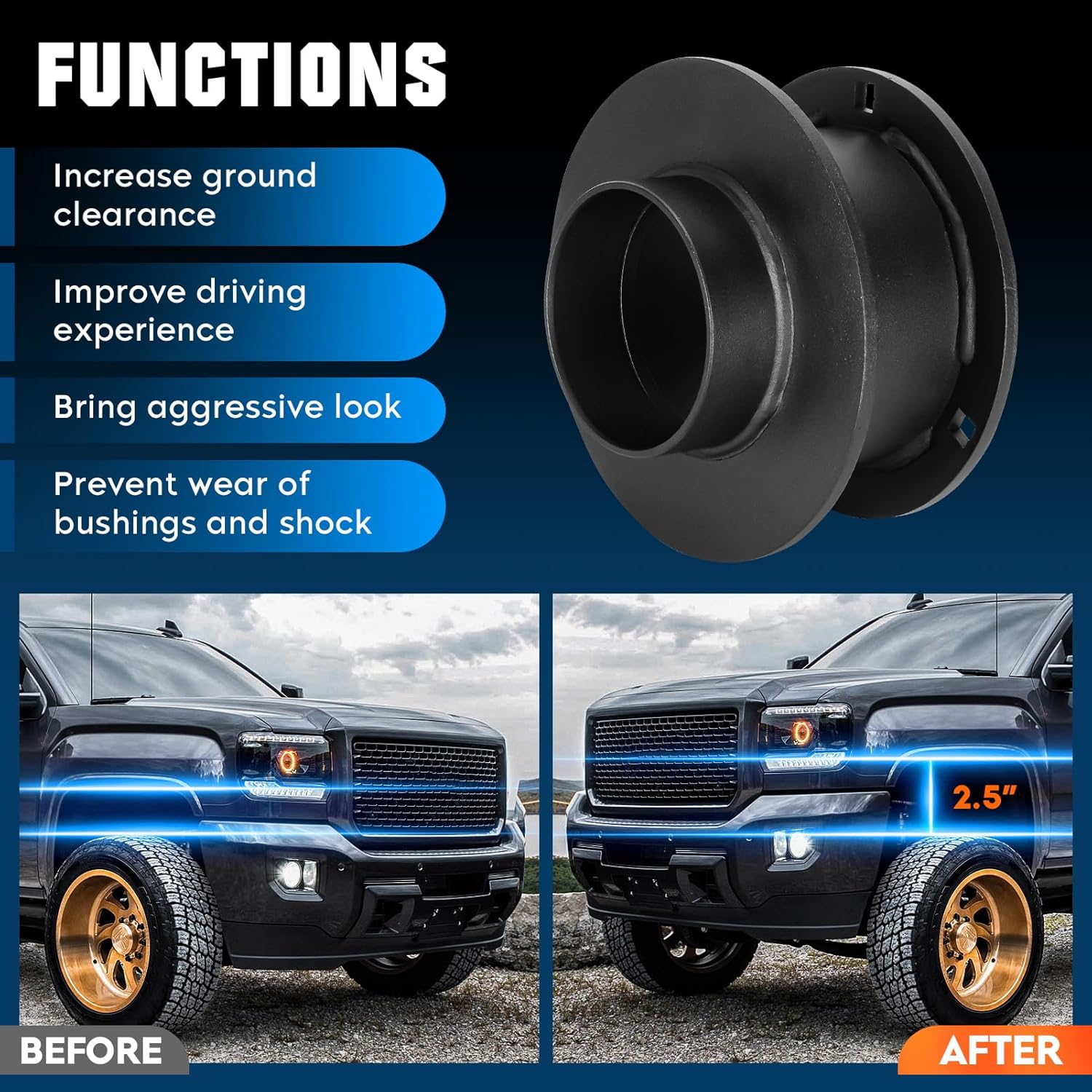 Youxmoto 2PCS 3'' Front Leveling Lift Kit for Ram 1500 4WD 1994-2001, for Ram 1500 Mega Cab 4WD 2003-2008, for Ram 2500 4WD 1994-2010, for Ram 3500 4WD 1994-2010, for Ram 2500/3500 4WD 2011-2013