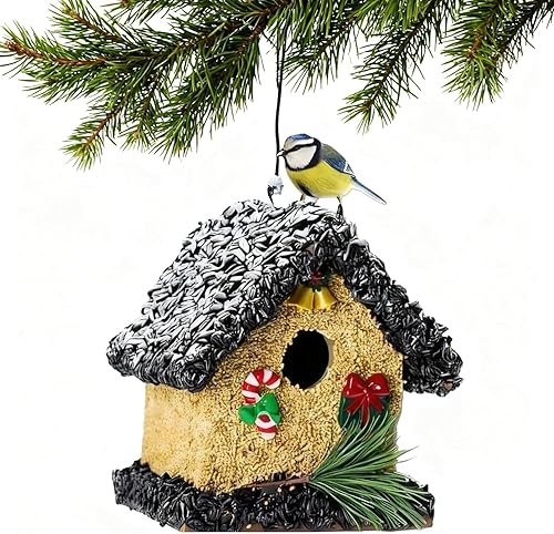 Casa para pájaros sembrada 2026, casa de madera para pájaros cubierta con alimento para pájaros silvestres, alimentador de semillas para pájaros a