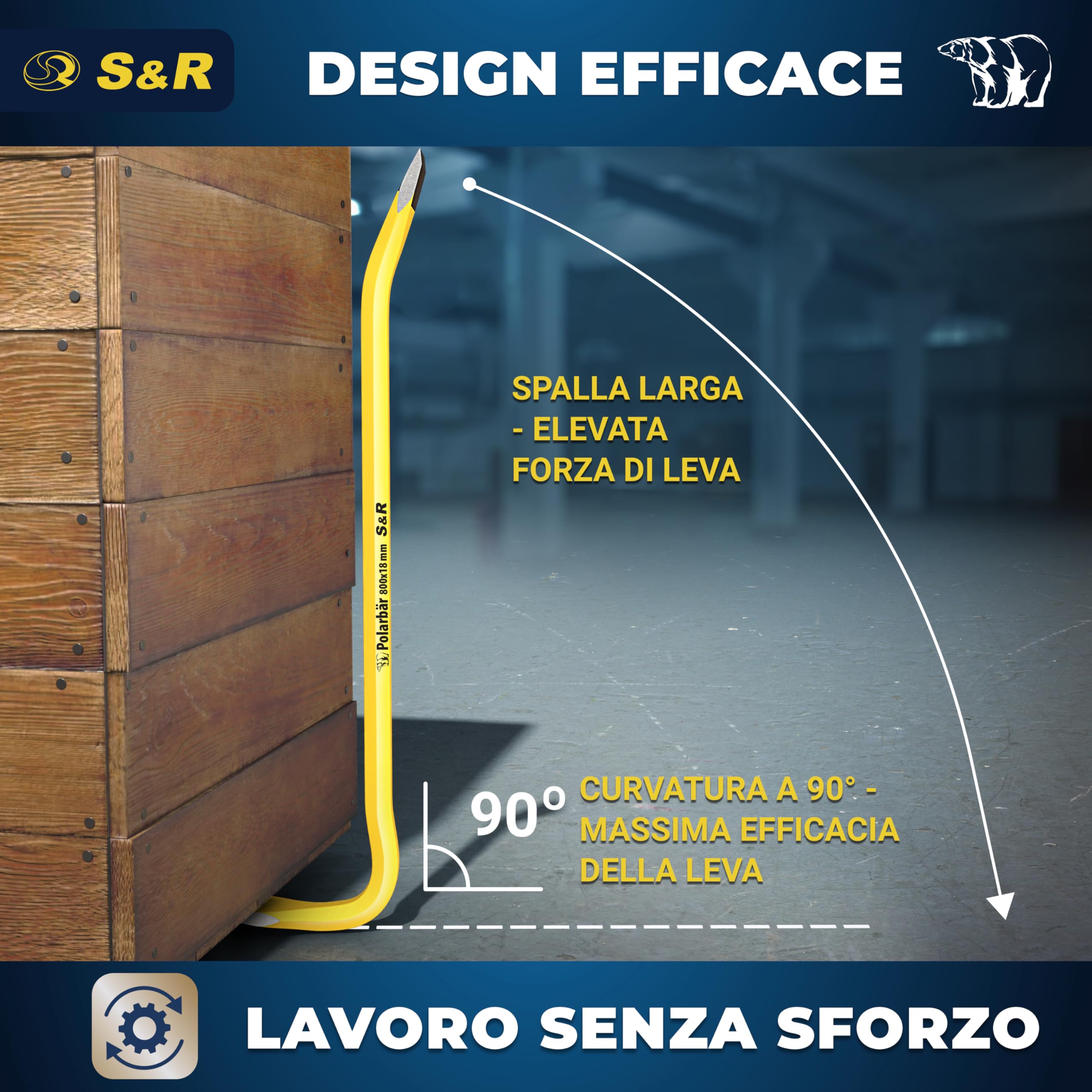 S&R Set di 2 Piedi di Porco Professionali 50 Cm e 80 Cm. Levachiodi per Bancali Piccolo e Lungo in Acciaio Temprato Ideali per Demolizioni, Smontaggi e Ristrutturazioni. Blu e Giallo.