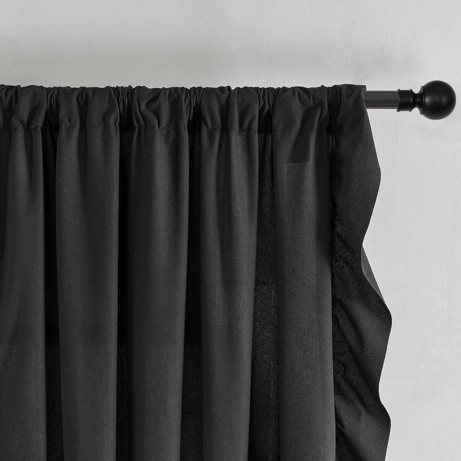 Black Ruffle Curtains 84 Inches Long 2 Panels Set for Living Room Bedroom Light Reducing Semi Sheer Curtains Rod Pocket Dark Gothic Window Curtains for Home Office Study Room Urban Decor, 52x84