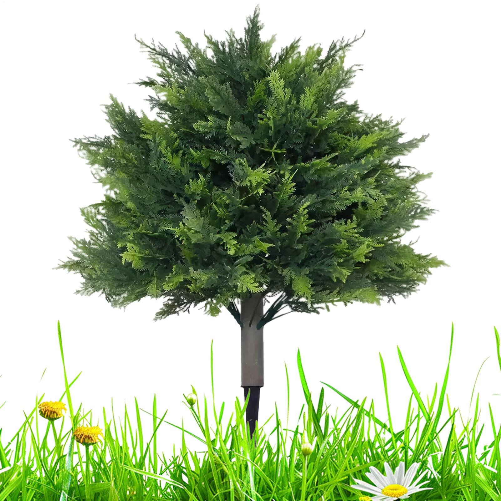 Arbres de Cèdre Artificiels pour Extérieur - Buissons Végétation Cyprès Faux | Arbre Persistant Résistant aux UV de 60 cm avec Piquet de Fixation pour Intérieur Extérieur Jardin Terrasse