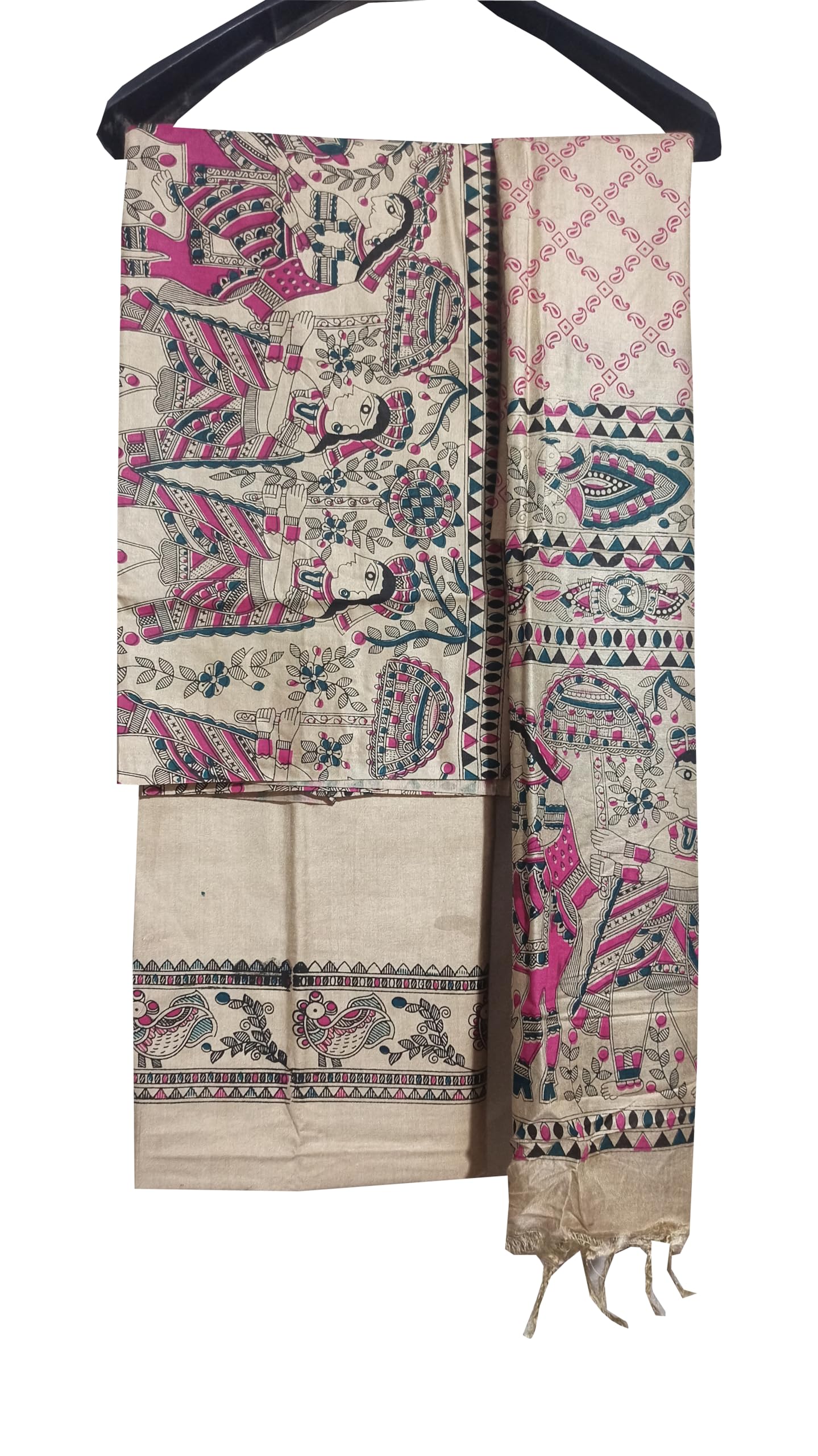 HAIDER ALI Suit Set for Women with Dupatta | Handloom Semi Tussar Silk Madhubani Printed Unstitched Salwar Suit Dress_001-image-49
