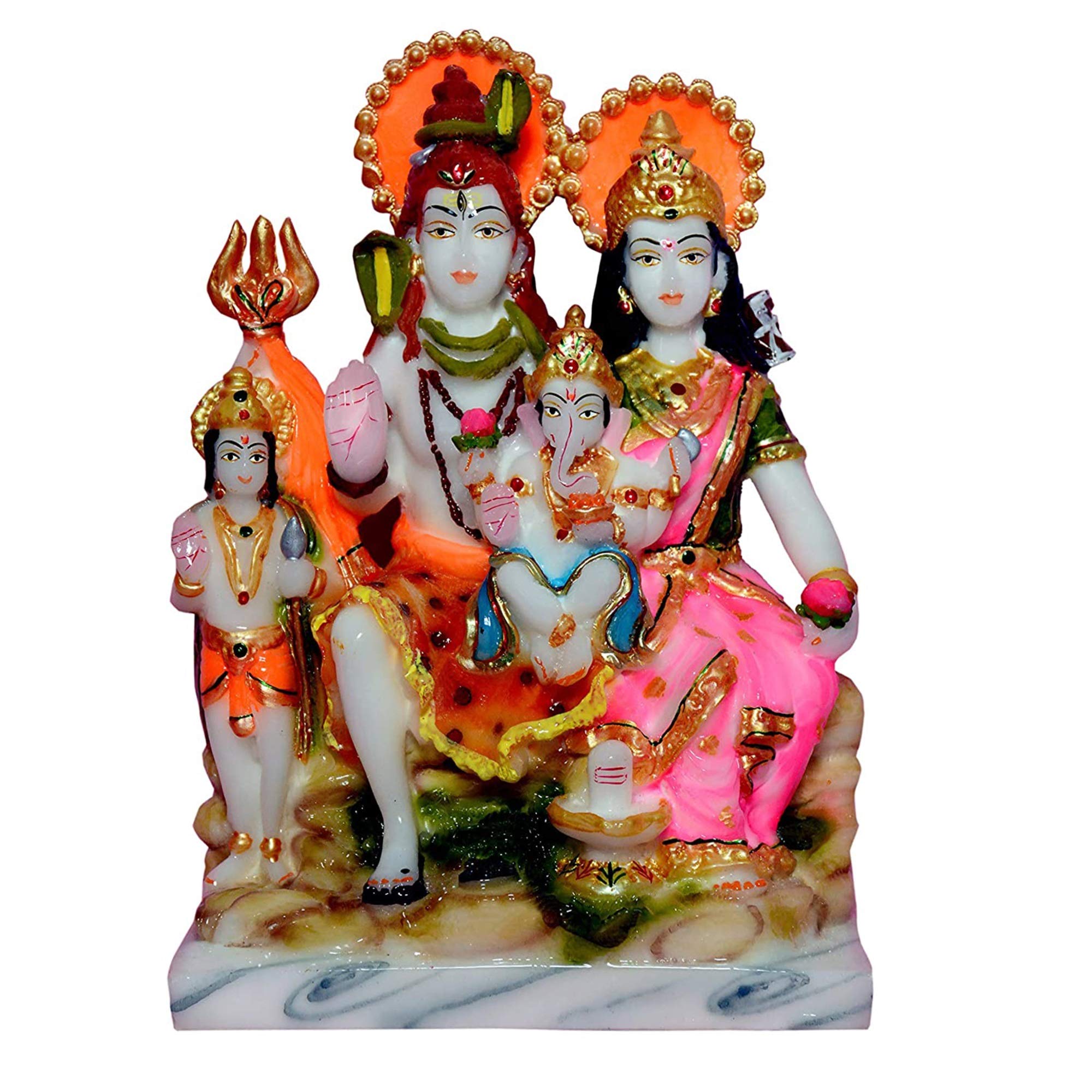 FABZONE Marble Dust Lord Shiv Parivar Statue Shiv Parwati Murti, Multicolor, 8.5 Inches, 1 Piece