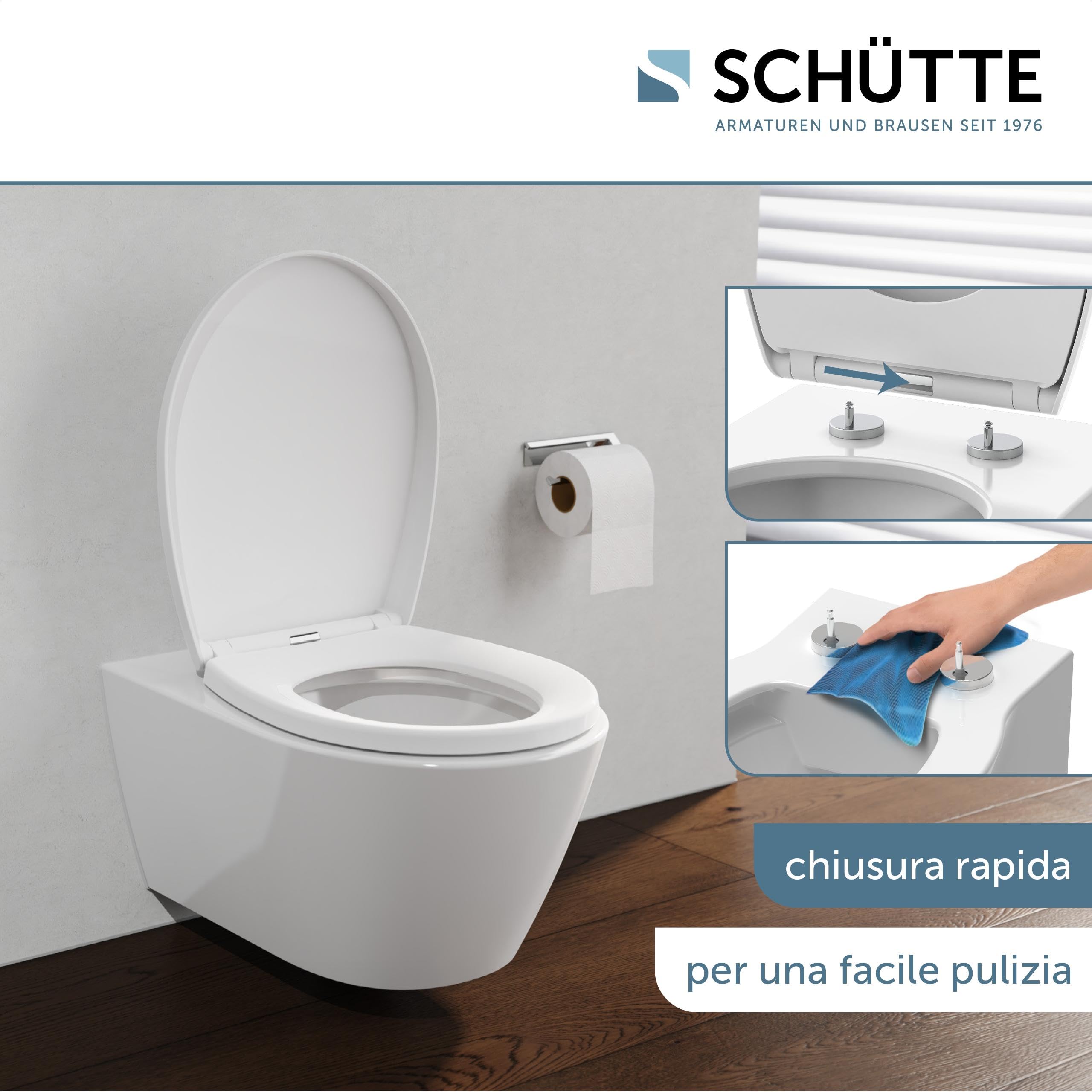 Sedile WC con abbassamento automatico, certificato TÜV, coperchio rimovibile in materiale infrangibile, facile da montare con stencil di montaggio, coperchio WC e occhiali da portata fino a 500 kg