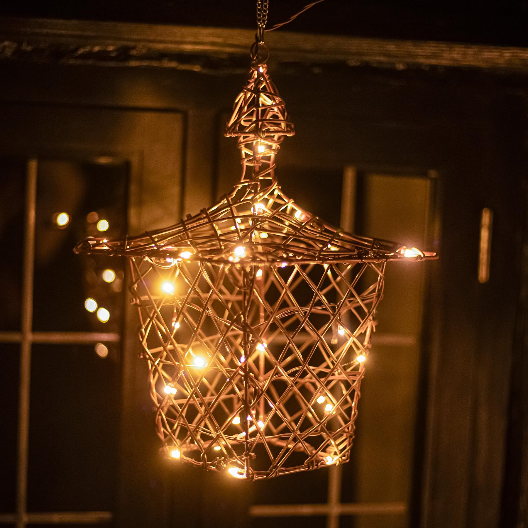 Christmas Hanging Brown Weave 35cm Lantern with 40 Warm White/Multi LED's