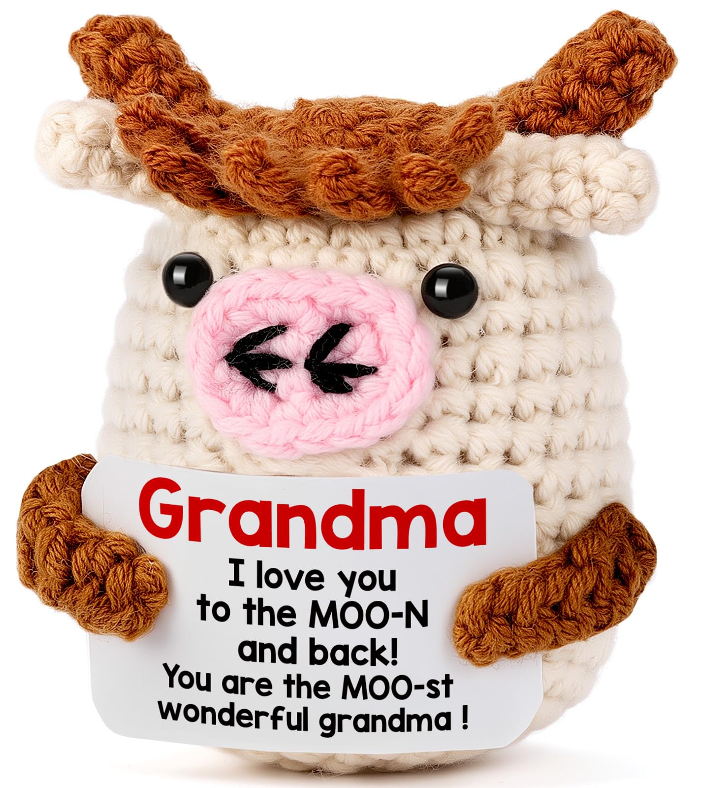 YUEYUQIU Christmas Stocking Stuffers Gifts for Grandma - Funny Handmade Crochet Cow Gifts for Grandma from Granddaughter Grandson - Mothers Day