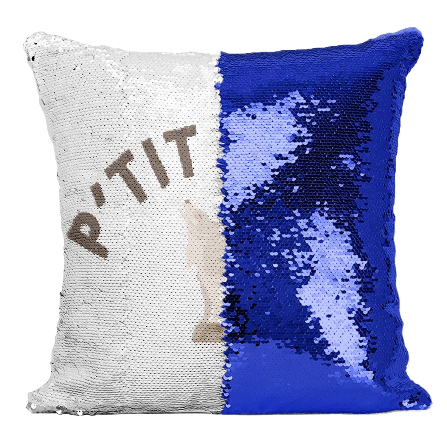 Coussin Sequin Bleu Housse Paillettes Loup Déco Chambre Enfant Thème Nature