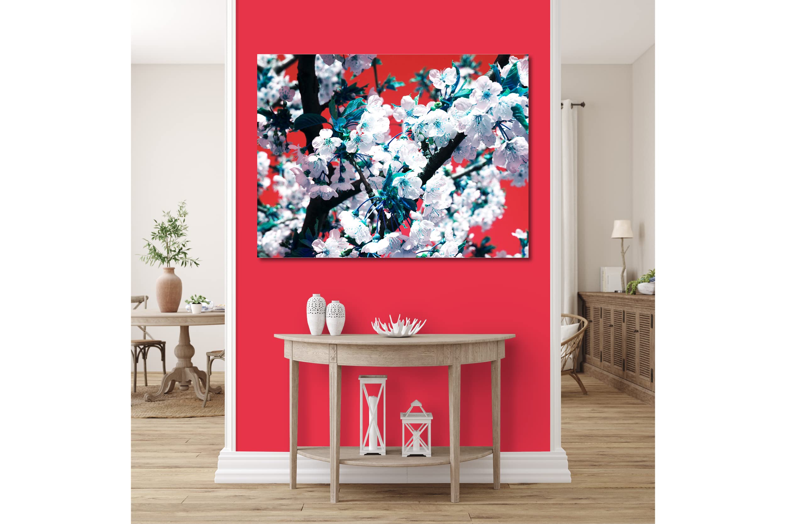 Glücksvilla - Fiori di ciliegio 1 (tela 2 cm, 60 x 40 cm) | varie misure - quadro murale orizzontale - giardino fiori fioritura pianta natura botanica albero ramo mela