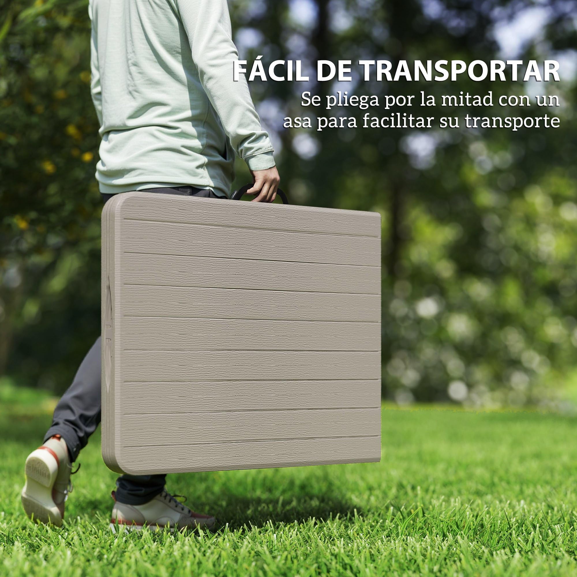 Outsunny Conjunto de Camping Plegable de 3 Piezas Mesa Plegable Camping con Bancos Incluye 1 Mesa 180x74x74 cm y 2 Bancos Efecto Madera Impermeable para Acampadas Jardín Pícnic Marrón