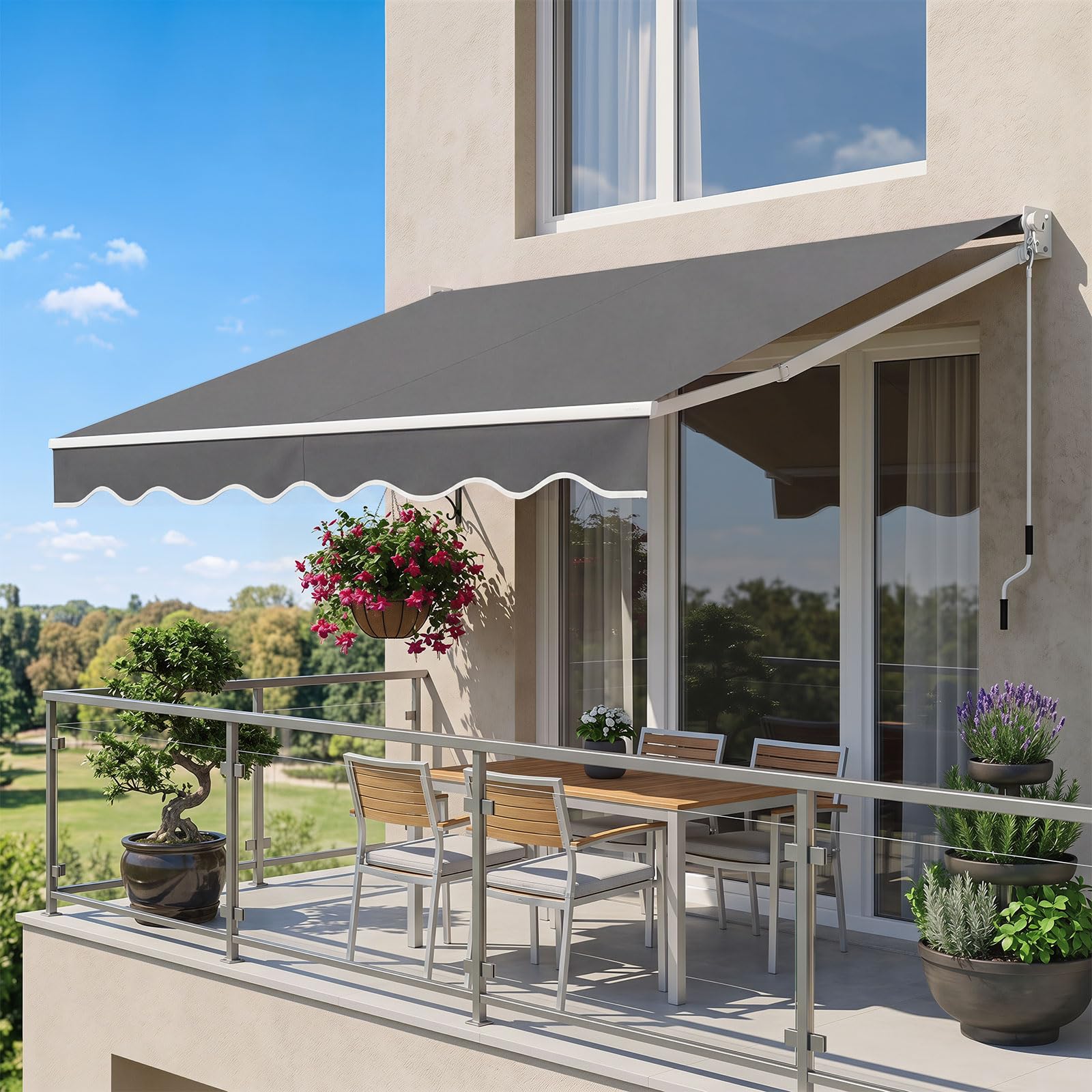 COSTWAY Tenda da Sole per Esterno Avvolgibile a Bracci Estensibili in Alluminio Impermeabile Grigio 245 x 200 cm