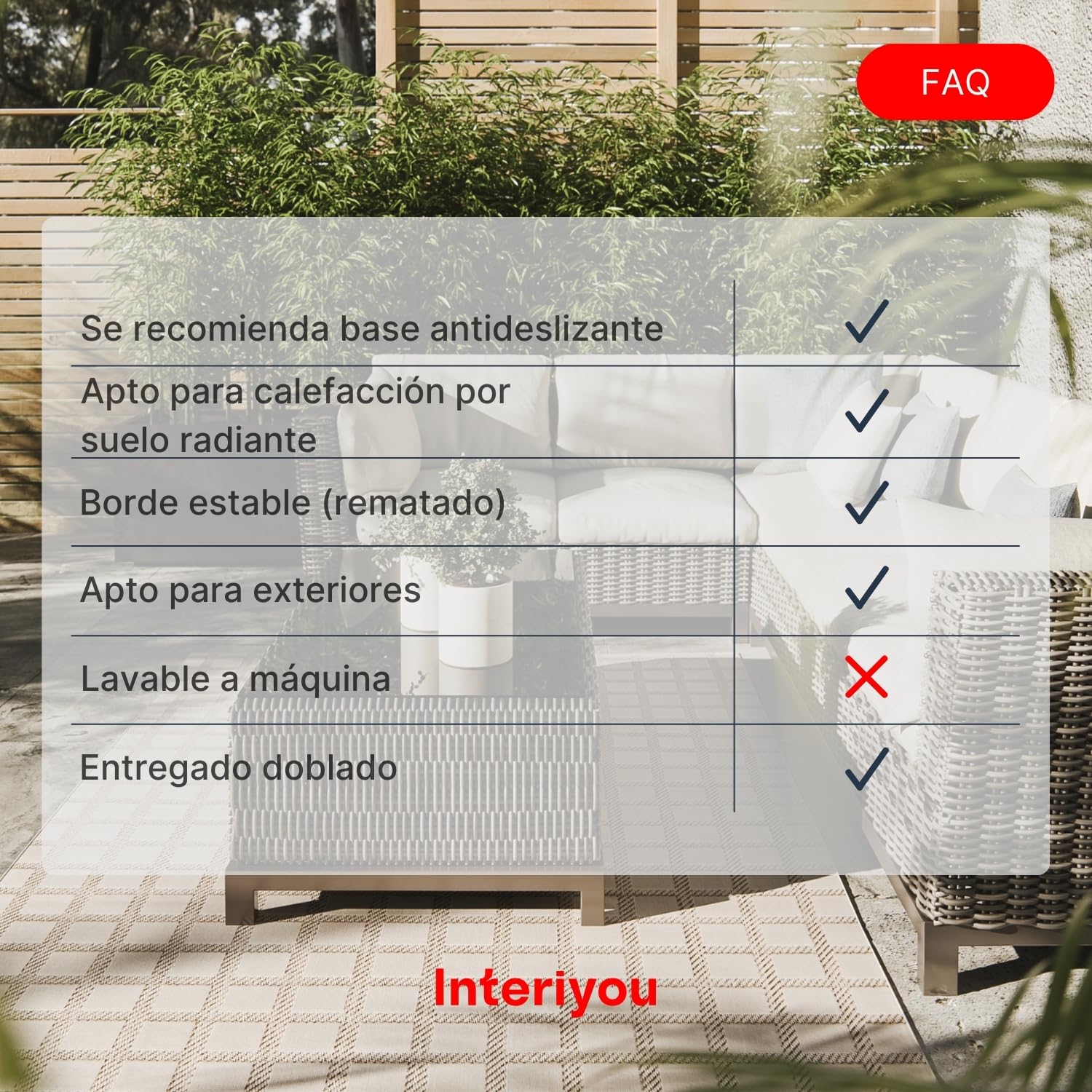 Interiyou Alfombra Exterior Kano - 120x170 cm Crema/Beige - Patrón geométrico - Resistente a los Rayos UV para Exteriores: balcón, terraza, jardín o Cocina - Tejido Plano