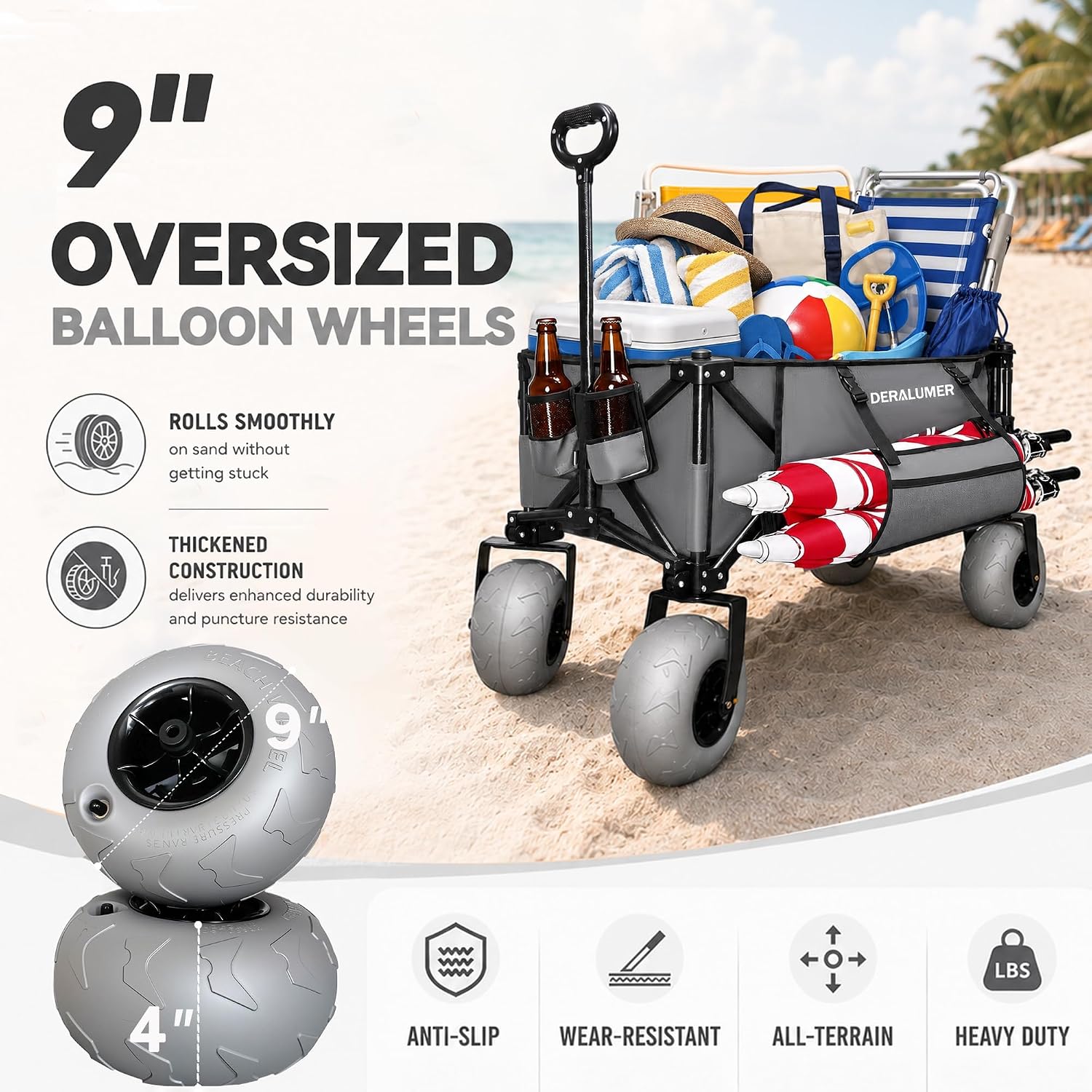 X800 Heavy Duty Beach Wagon with 9" Balloon Wheels for Sand image 4