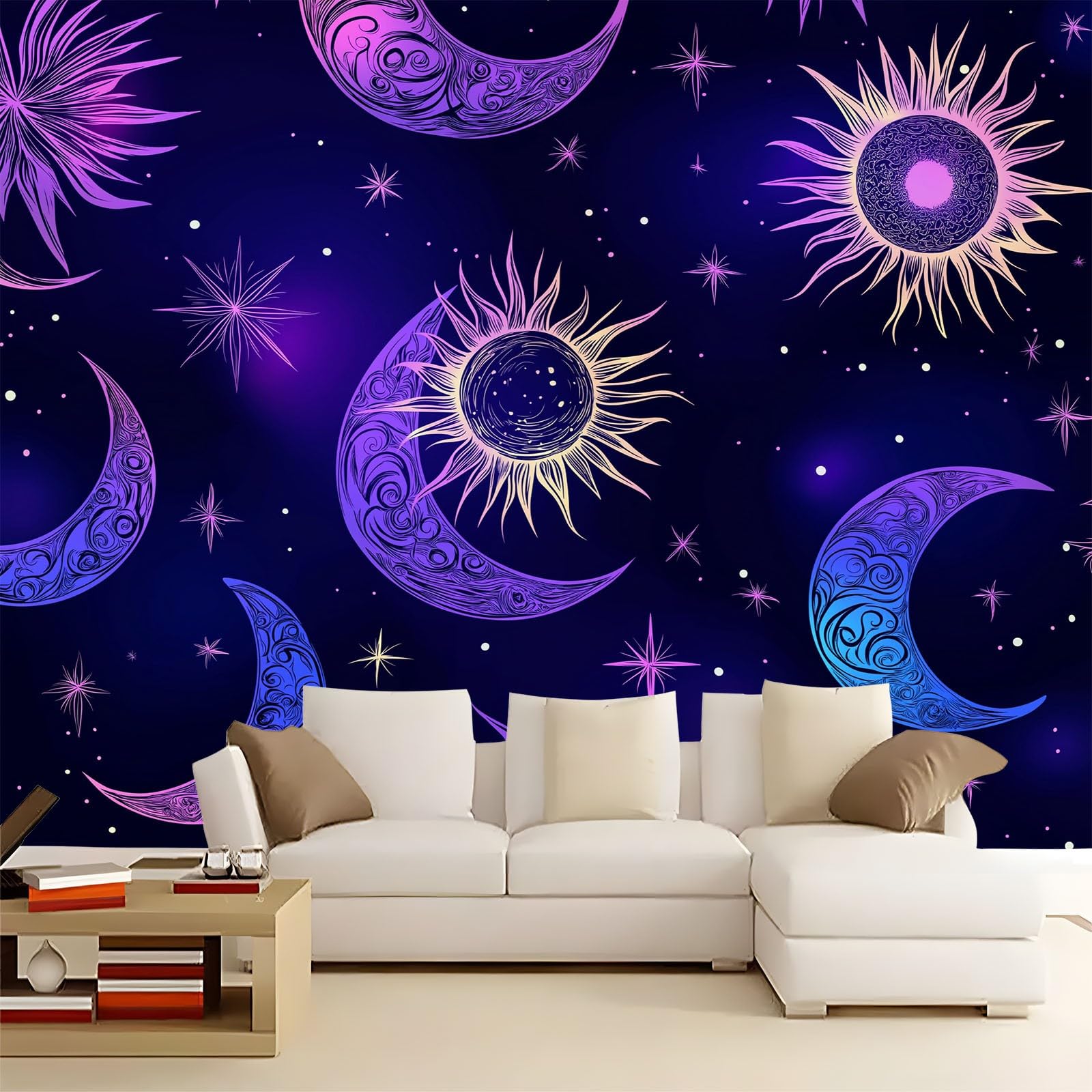 Fototapeta 250 x 175 cm efekt 3D malowidła ścienne tapety fantazja ciała niebieskie księżyc słońce plakat tapeta dekoracja do sypialni salonu i pokoju dziecięcego sztuka mural