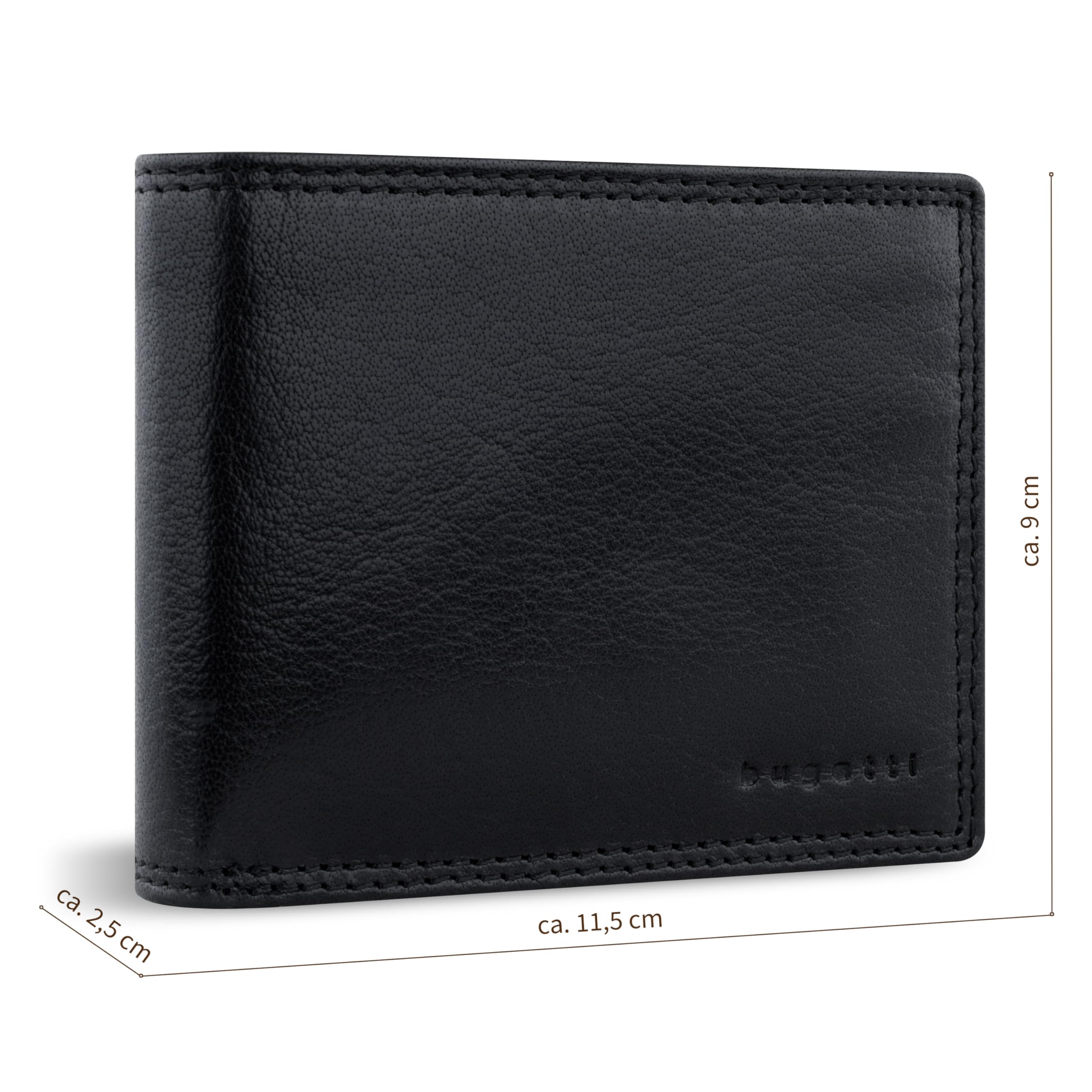 bugatti Savona Portafoglio in pelle di bufalo conciata al vegetale, RFID, formato orizzontale, da uomo - Nero