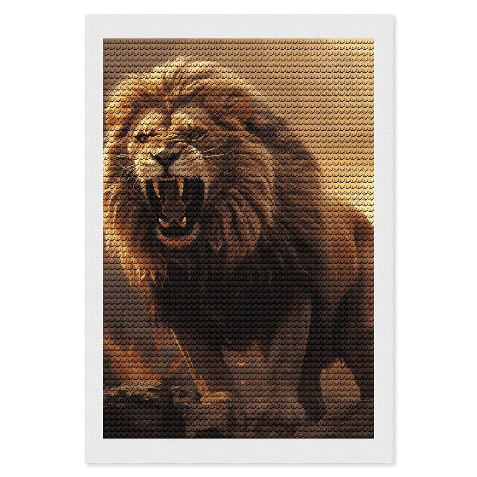 DWVTSLH Angry Roaring Lion Diamond Painting Kits for Adults, Personalized Diamond Photo Art Full Drill, DIY 5D Diamond Art Painting Kits for Beginners, Home Wall Decor 8"x12"