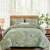 Vista 23 de WONGS BEDDING - Juego de edredón botánico reversible de 7 piezas, cama en una bolsa, de microfibra suave, tamaño full, hojas verdes