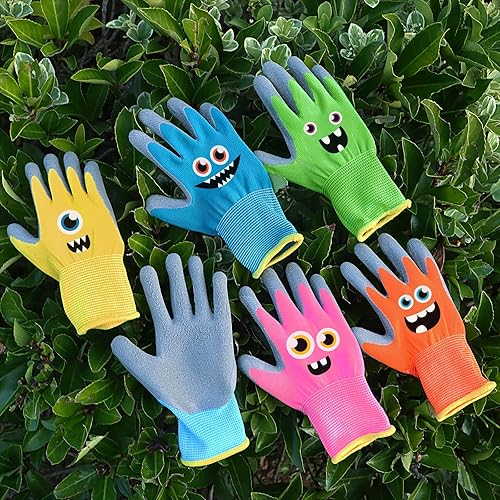 Miniatura 6 de Joottuan 6 pares de guantes de jardinería para niños, guantes de trabajo para niños, guantes de jardín con revestimiento de goma para niños pequeños